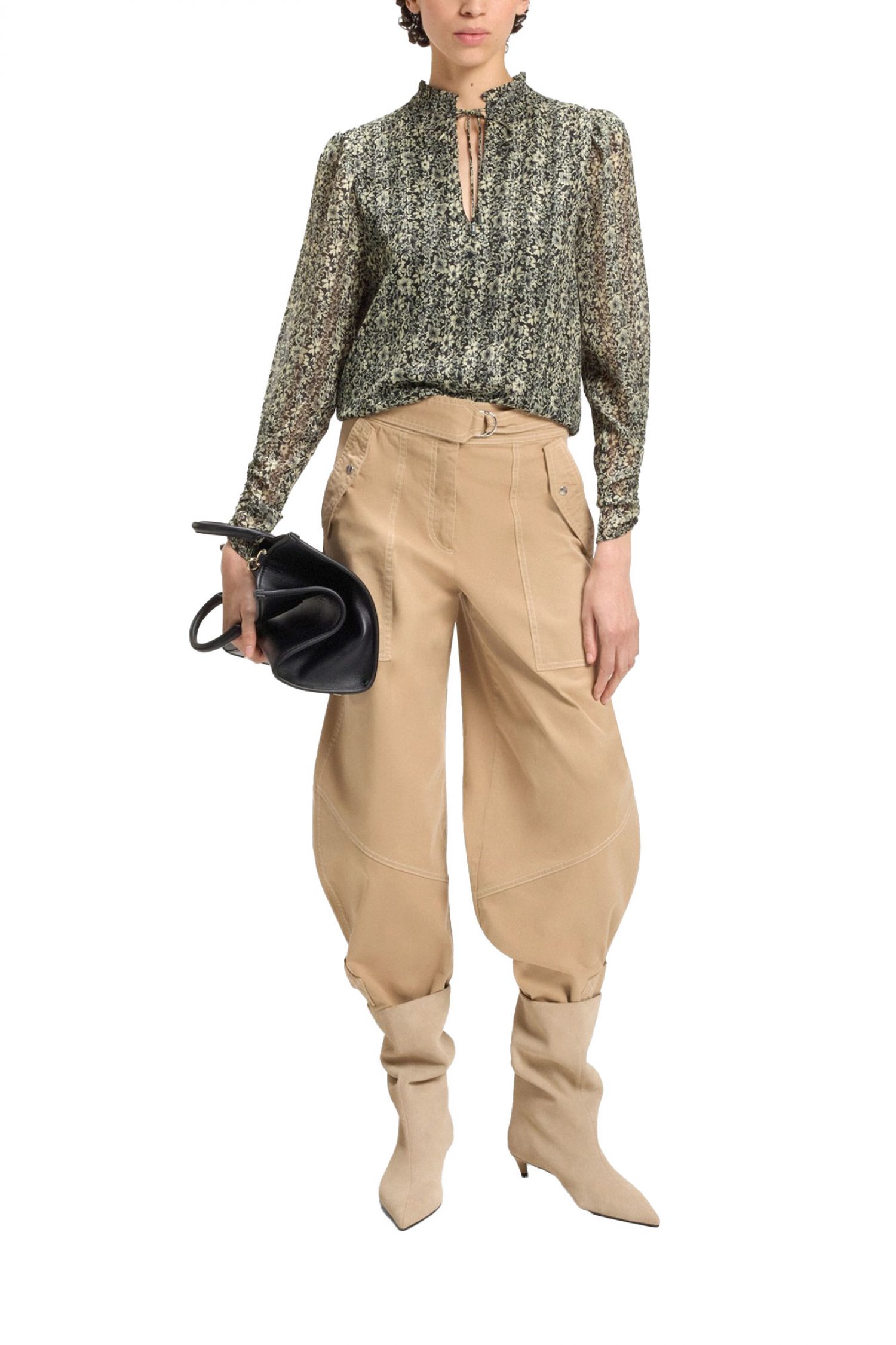 BOSS ΜΠΛΟΥΖΑ C_BERODEO ΕΜΠΡΙΜΕ ΔΕΣΙΜΟ ΛΑΙΜΟ ΜΑΥΡΟ-ΜΠΕΖ