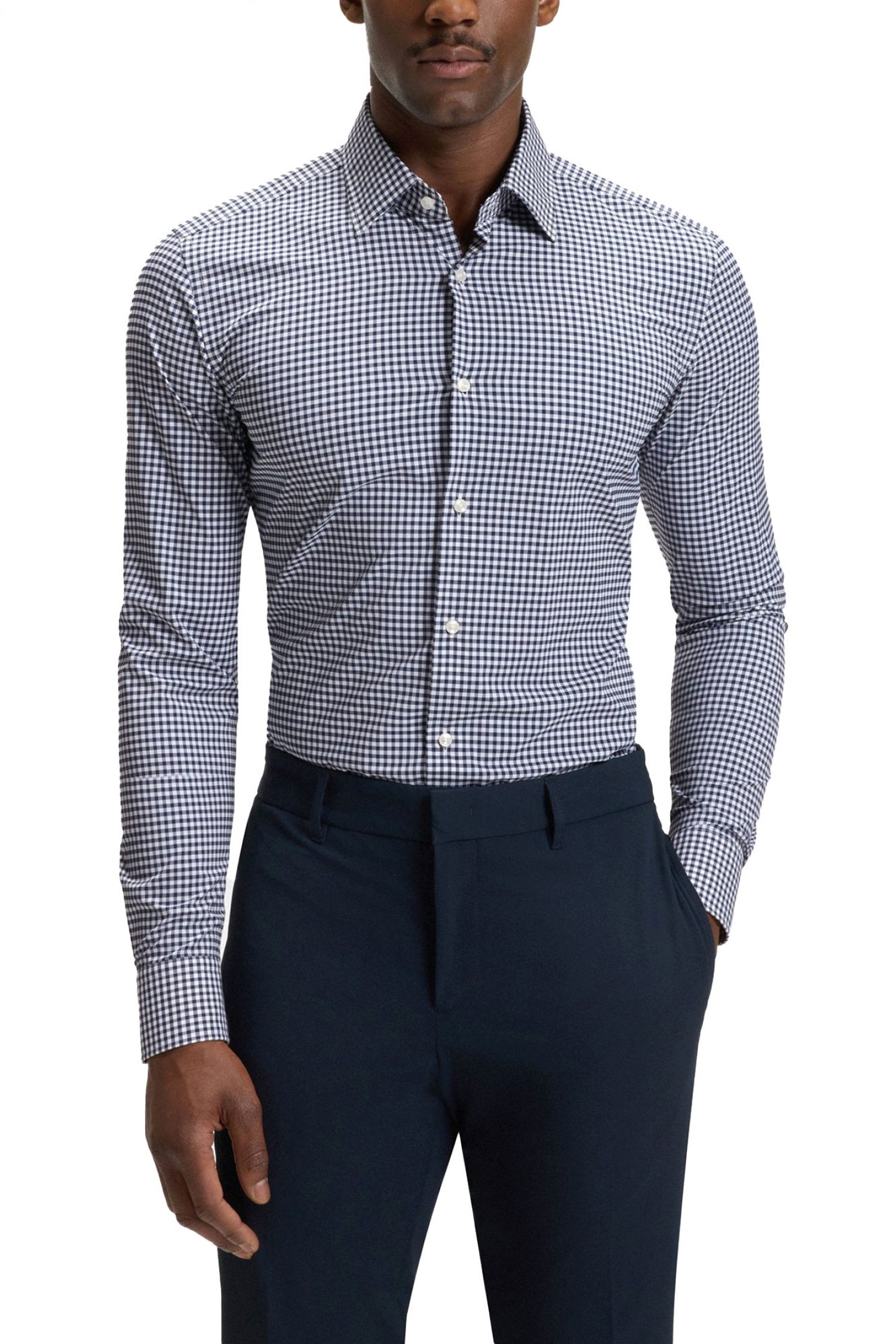 BOSS PERFORMANCE ΠΟΥΚΑΜΙΣΟ SLIM FIT P-HANK-KENT-C1-222 ΜΠΛΕ-ΛΕΥΚΟ