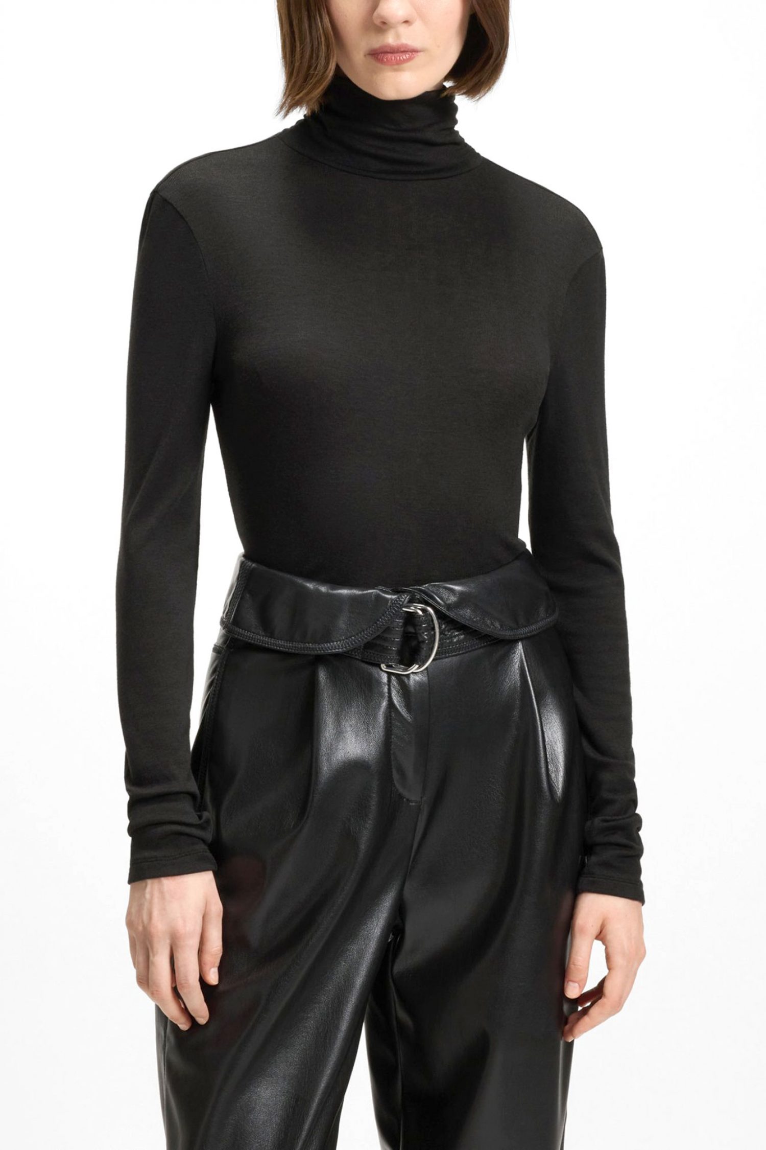 BOSS CASUAL TOP TURTLENECK C_ELIANA SLIM FIT STRETCH ΜΑΥΡΟ