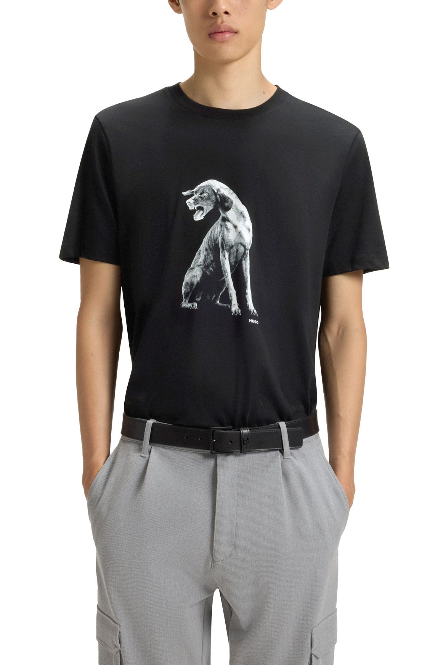 HUGO T-SHIRT DIDUG LOGO ΜΑΥΡΟ-ΛΕΥΚΟ