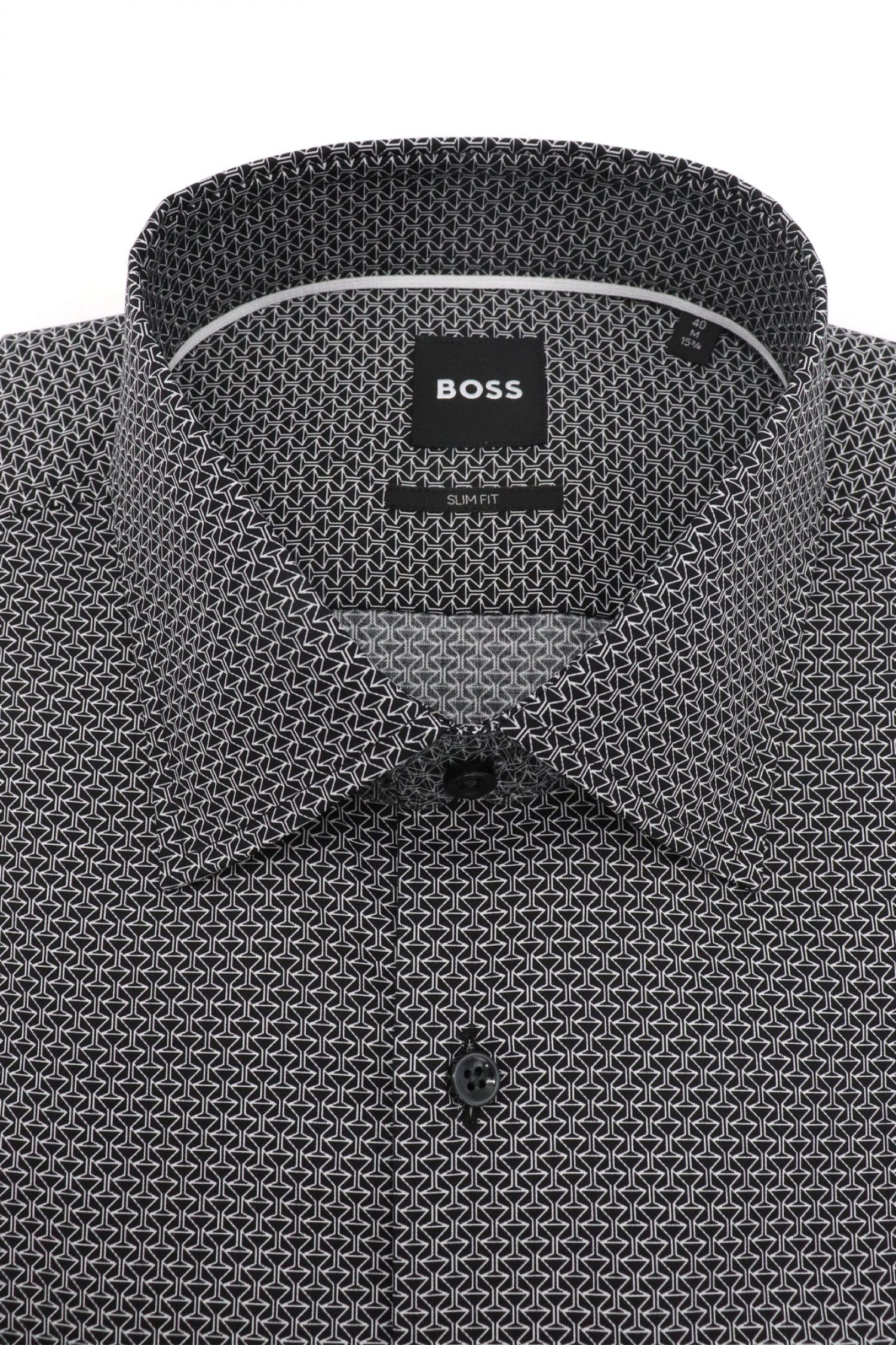 BOSS ΠΟΥΚΑΜΙΣΟ ΜΙΚΡΟΣΧΕΔΙΟ SLIM FIT H-HANK-KENT-C1-214 ΜΑΥΡΟ