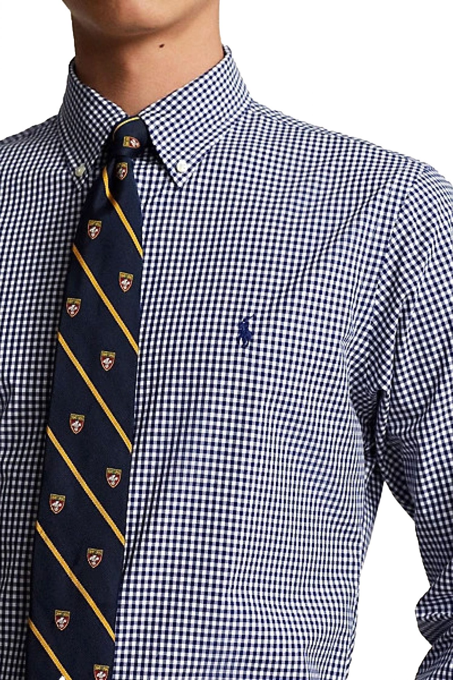 RALPH LAUREN ΠΟΥΚΑΜΙΣΟ BUTTON DOWN ΚΑΡΩ CUSTOM FIT ΜΠΛΕ-ΛΕΥΚΟ