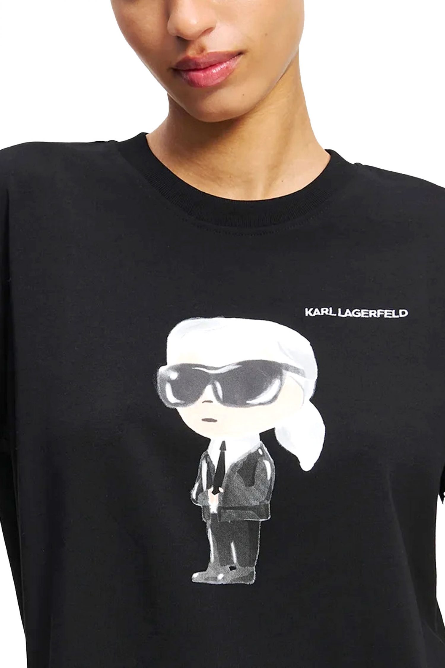 KARL LAGERFELD T-SHIRT REGULAR FIT IKON AQUARELLE LOGO ΜΑΥΡΟ