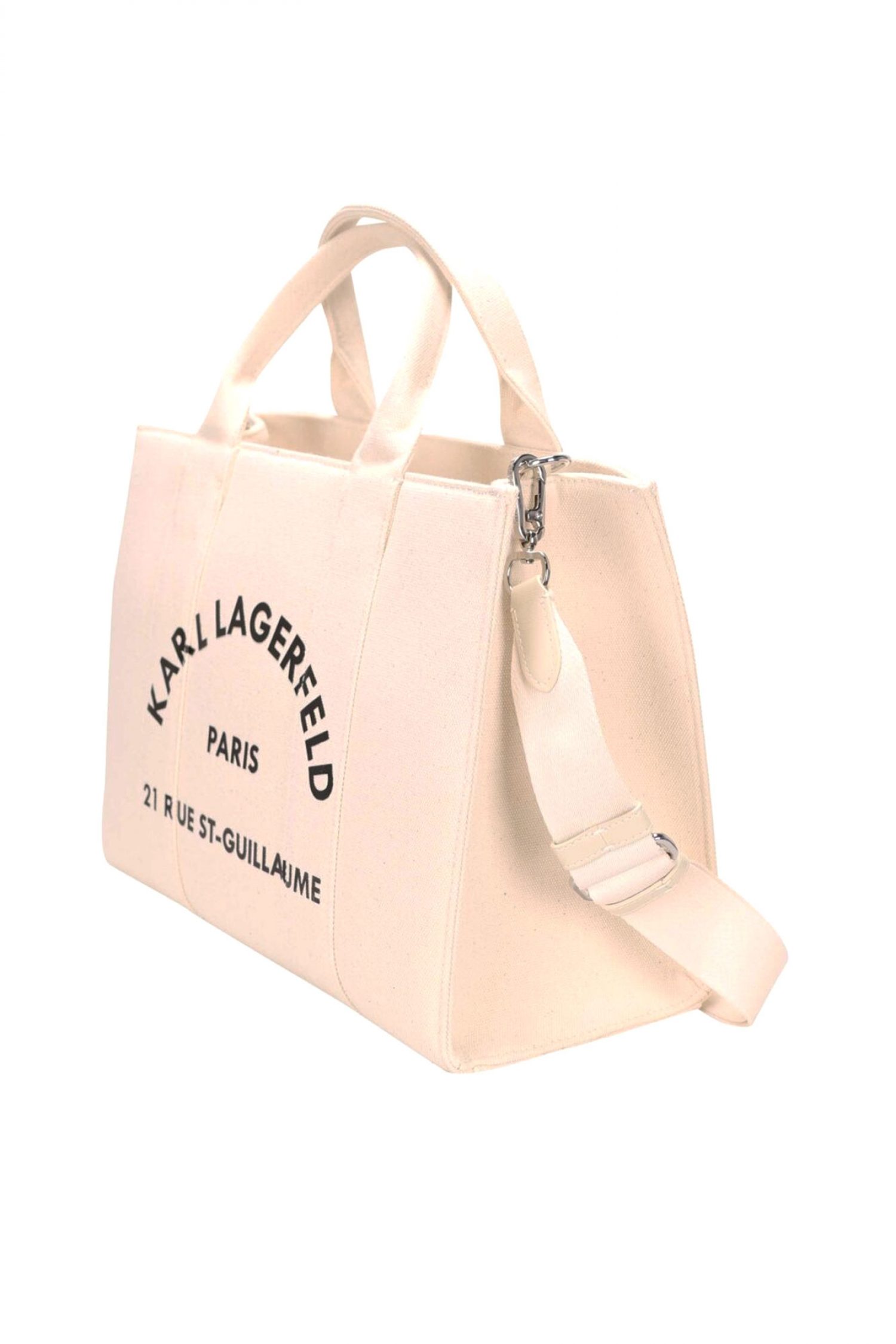 KARL LAGERFELD ΤΣΑΝΤΑ ΧΕΙΡΟΣ/CROSS ΚΑΜΒΑΣ BODY SQUARE MEDIUM TOTE LOGO ΕΚΡΟΥ