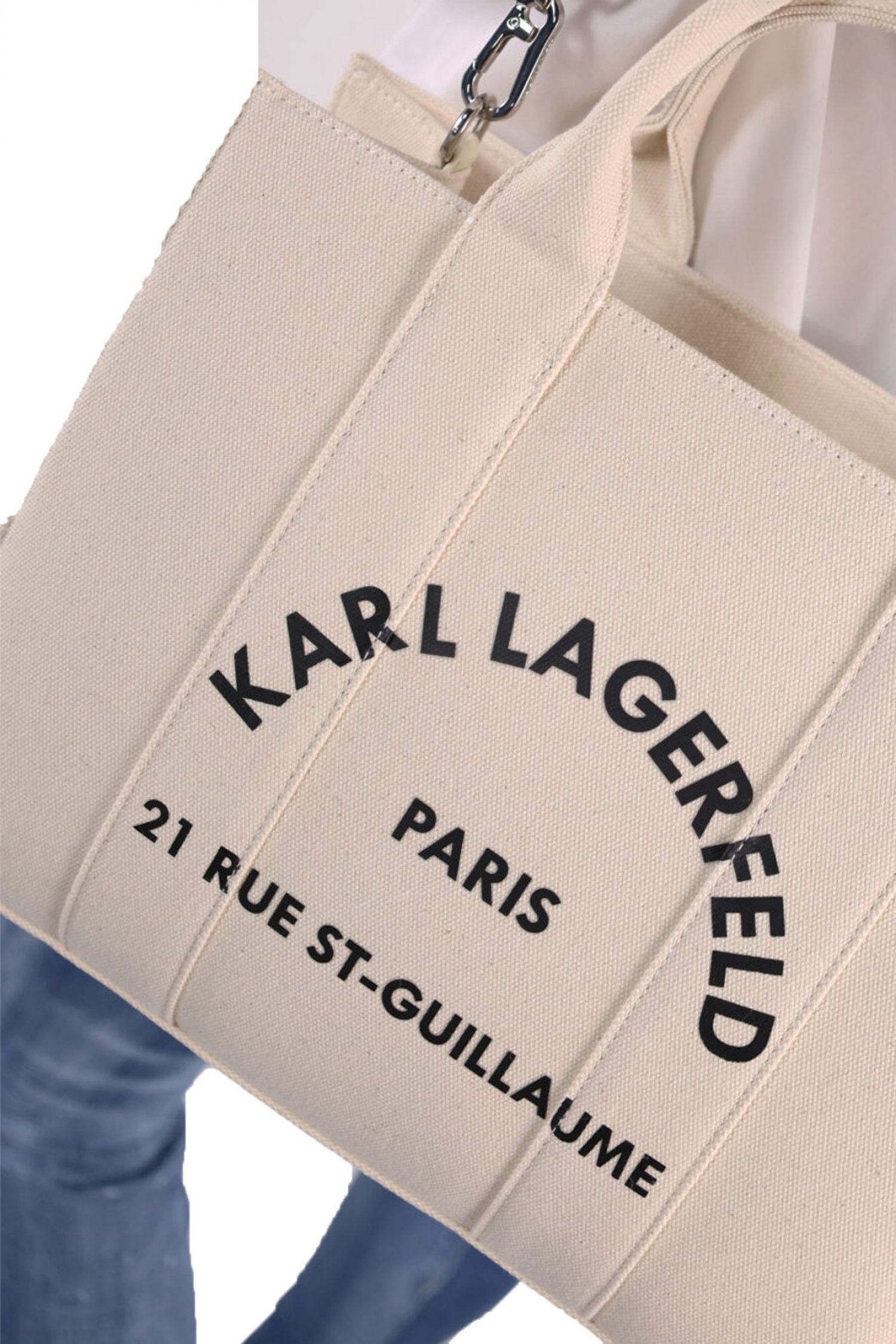 KARL LAGERFELD ΤΣΑΝΤΑ ΧΕΙΡΟΣ/CROSS ΚΑΜΒΑΣ BODY SQUARE MEDIUM TOTE LOGO ΕΚΡΟΥ
