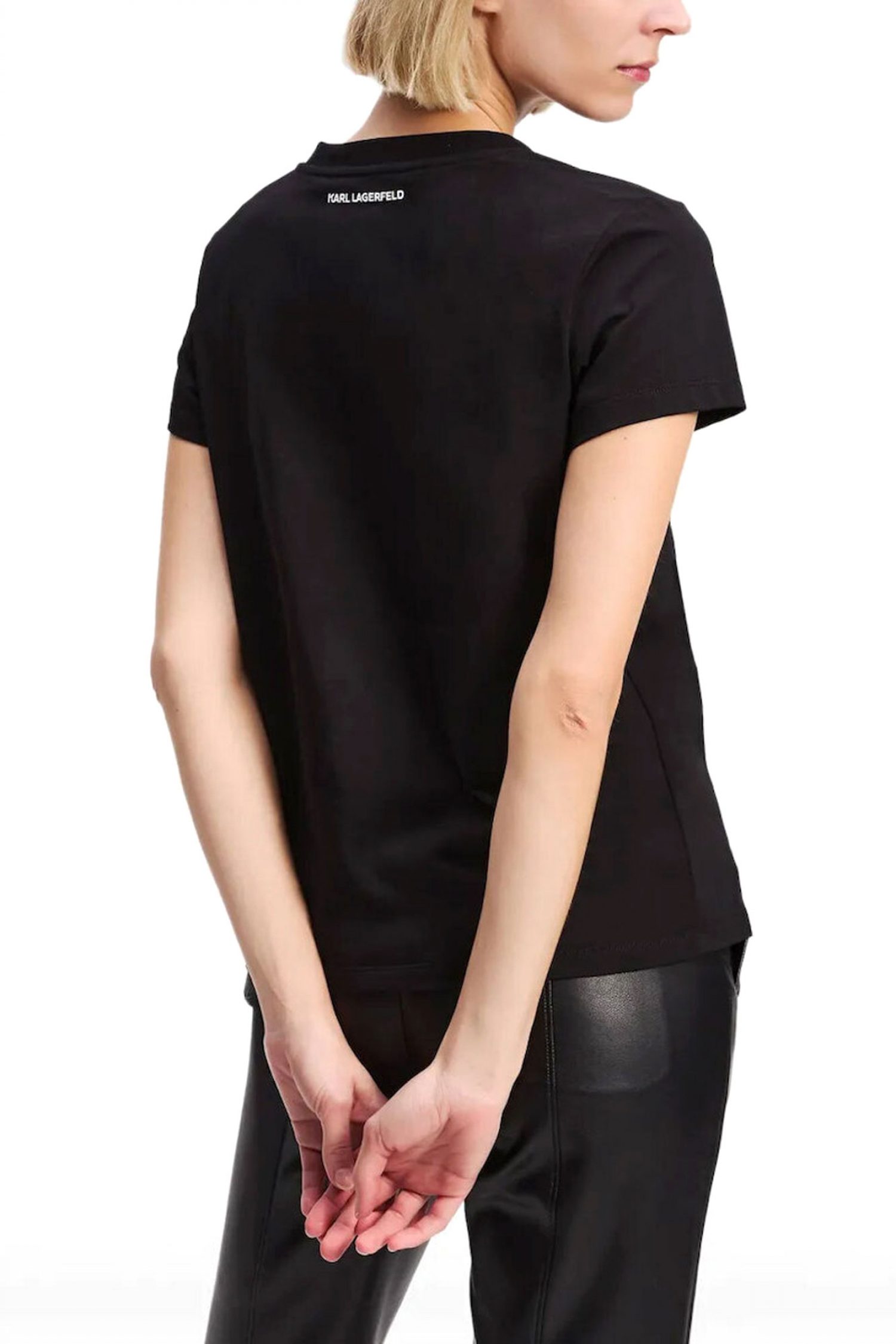 KARL LAGERFELD T-SHIRT IKON RS V-NECK REGULAR FIT LOGO ΣΤΡΑΣ ΜΑΥΡΟ