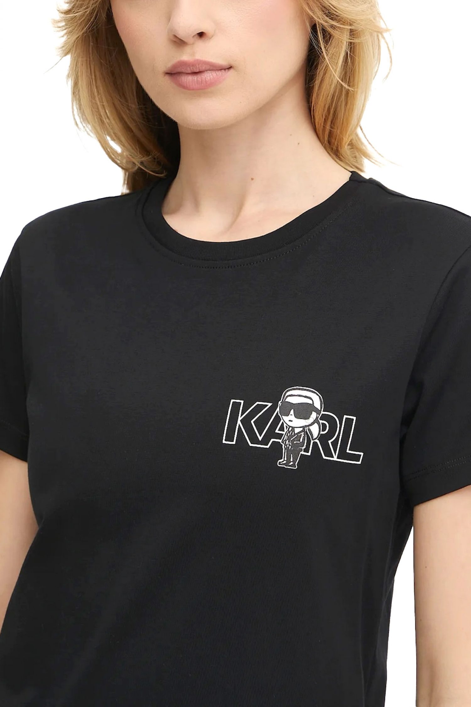 KARL LAGERFELD T-SHIRT CREW NECK IKON SEASONAL SLIM FIT LOGO ΜΑΥΡΟ