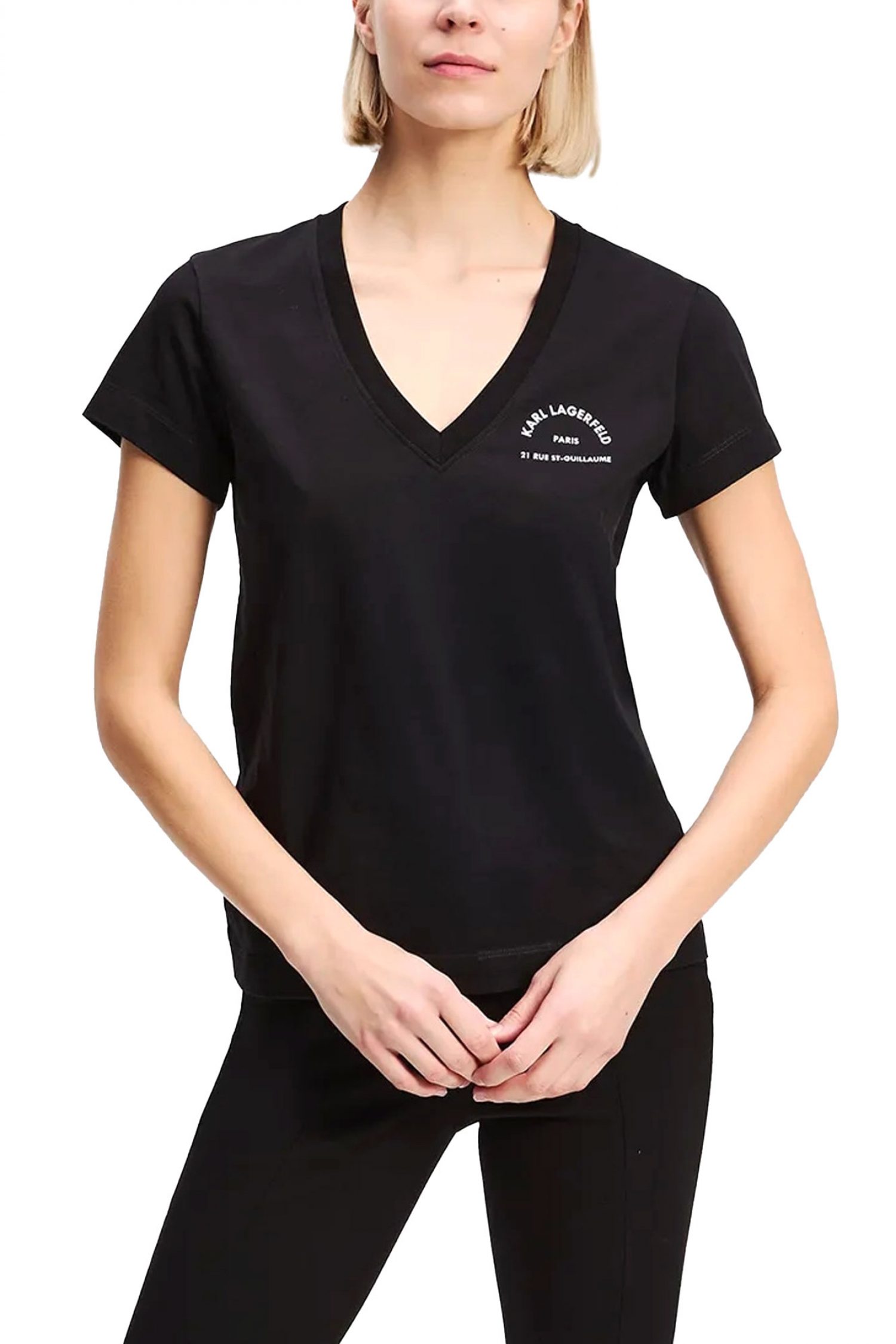 KARL LAGERFELD T-SHIRT V-NECK REGULAR FIT LOGO ΜΑΥΡΟ