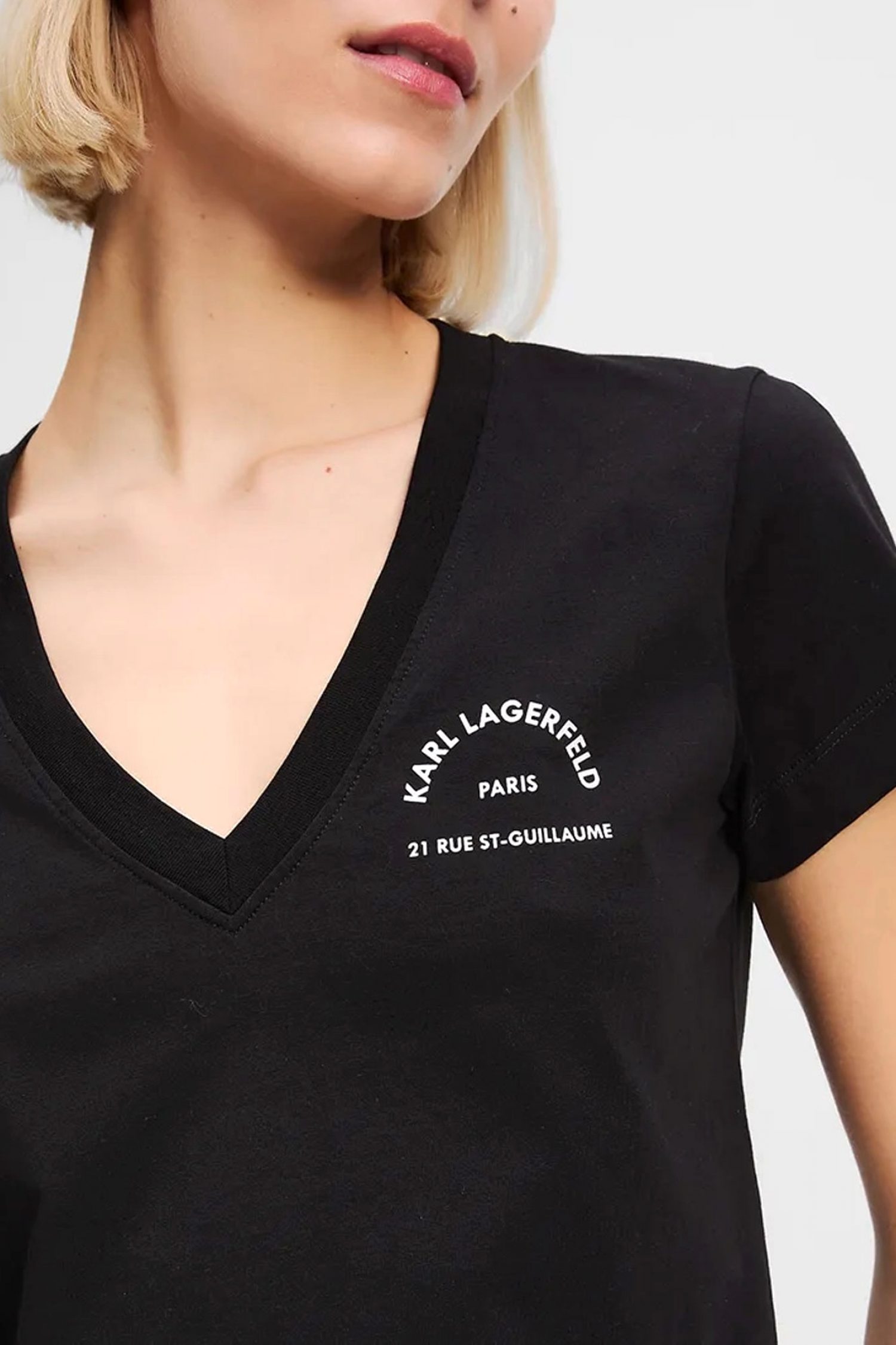 KARL LAGERFELD T-SHIRT V-NECK REGULAR FIT LOGO ΜΑΥΡΟ