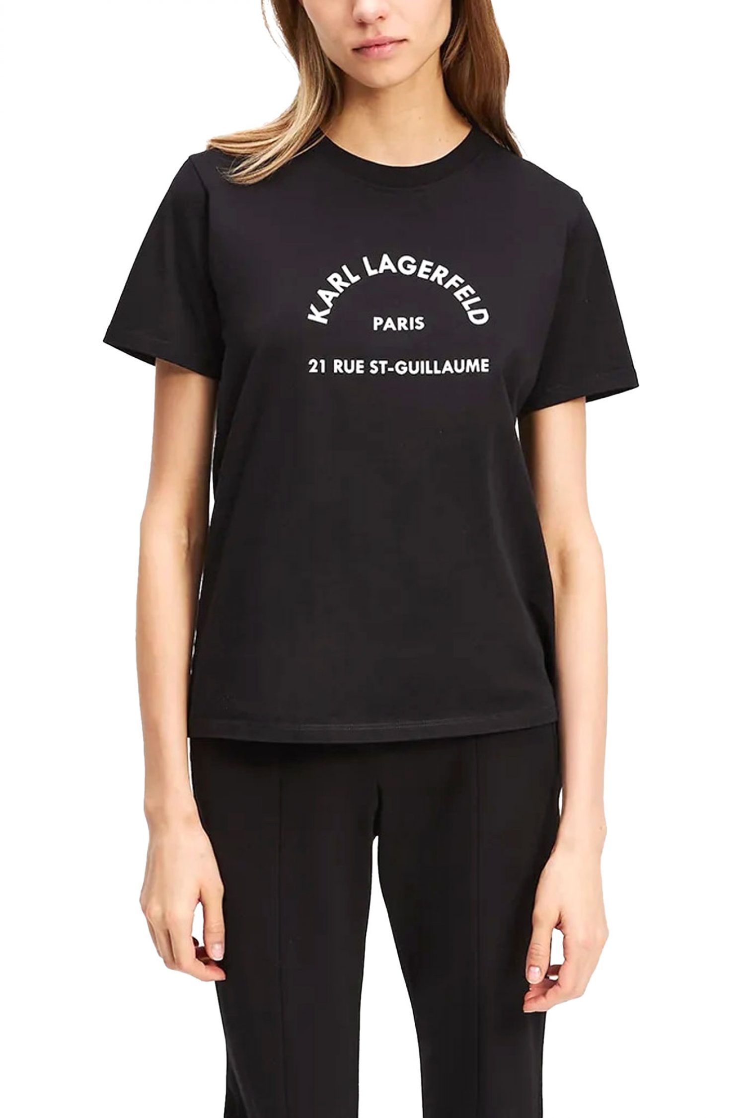 KARL LAGERFELD T-SHIRT CREW NECK REGULAR FIT LOGO ΜΑΥΡΟ