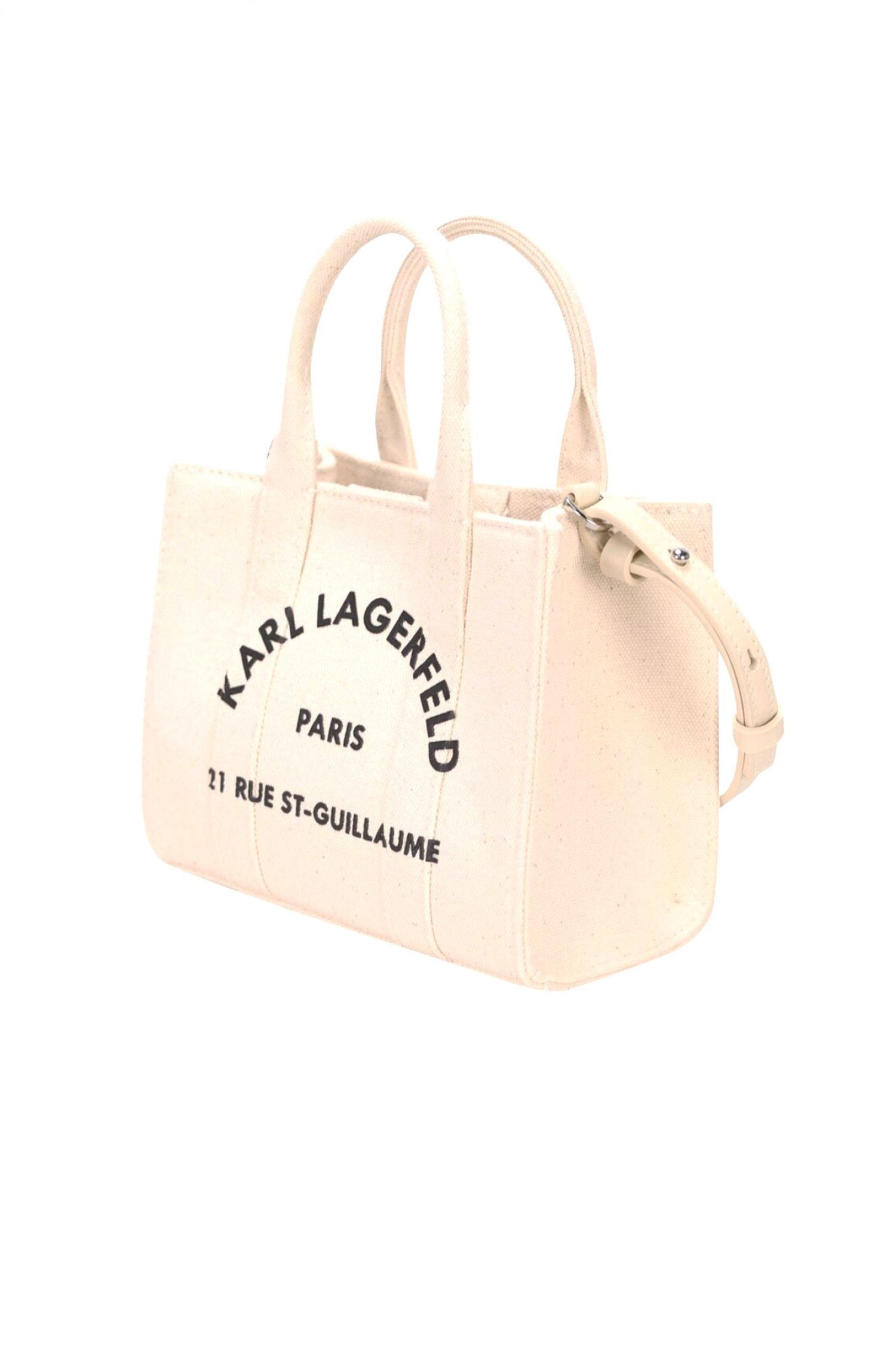 KARL LAGERFELD ΤΣΑΝΤΑ SQUARE MINI TOTE ΚΑΜΒΑΣ LOGO ΕΚΡΟΥ