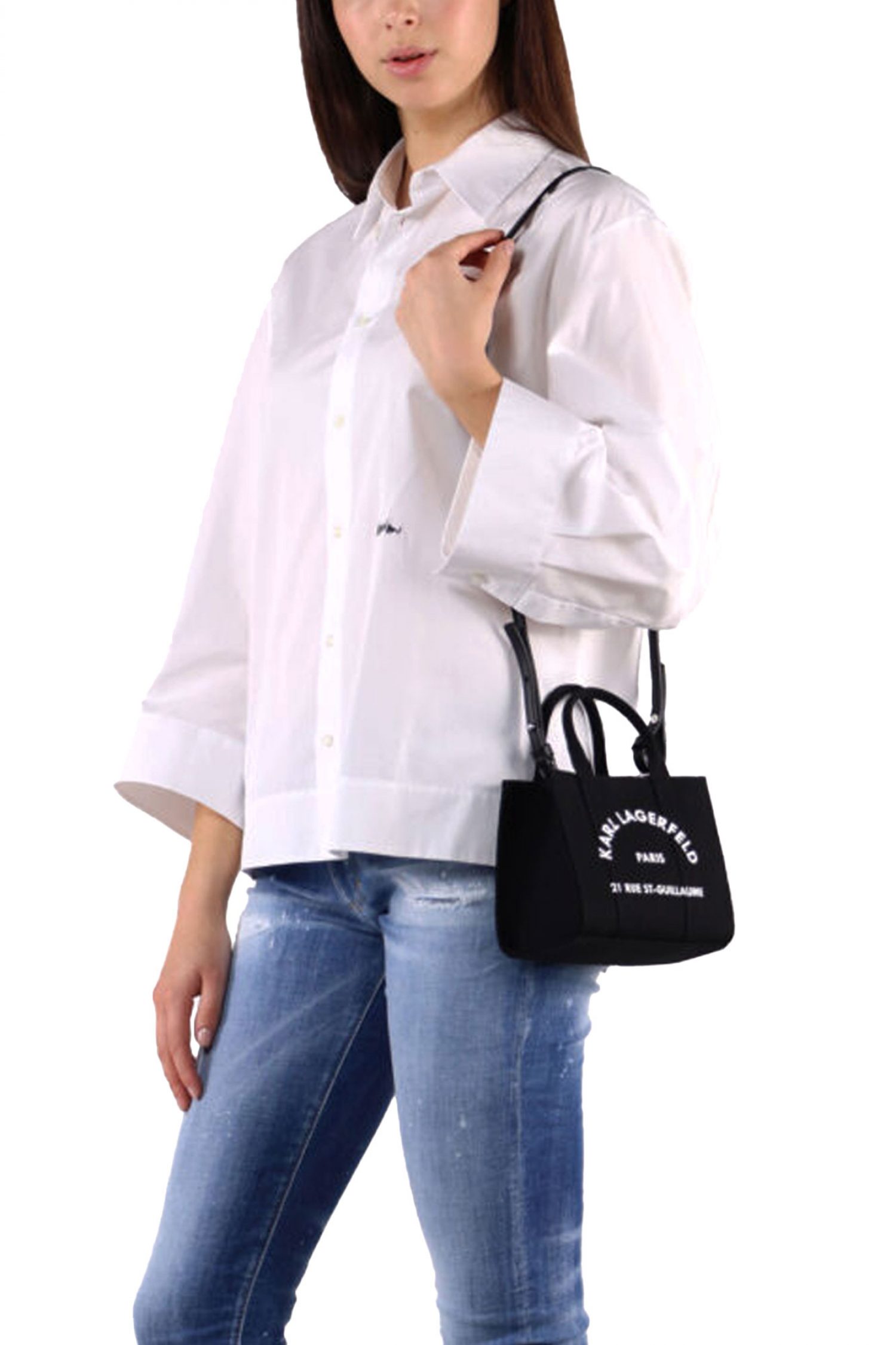 KARL LAGERFELD ΤΣΑΝΤΑ SQUARE MINI TOTE ΚΑΜΒΑΣ LOGO ΜΑΥΡΟ