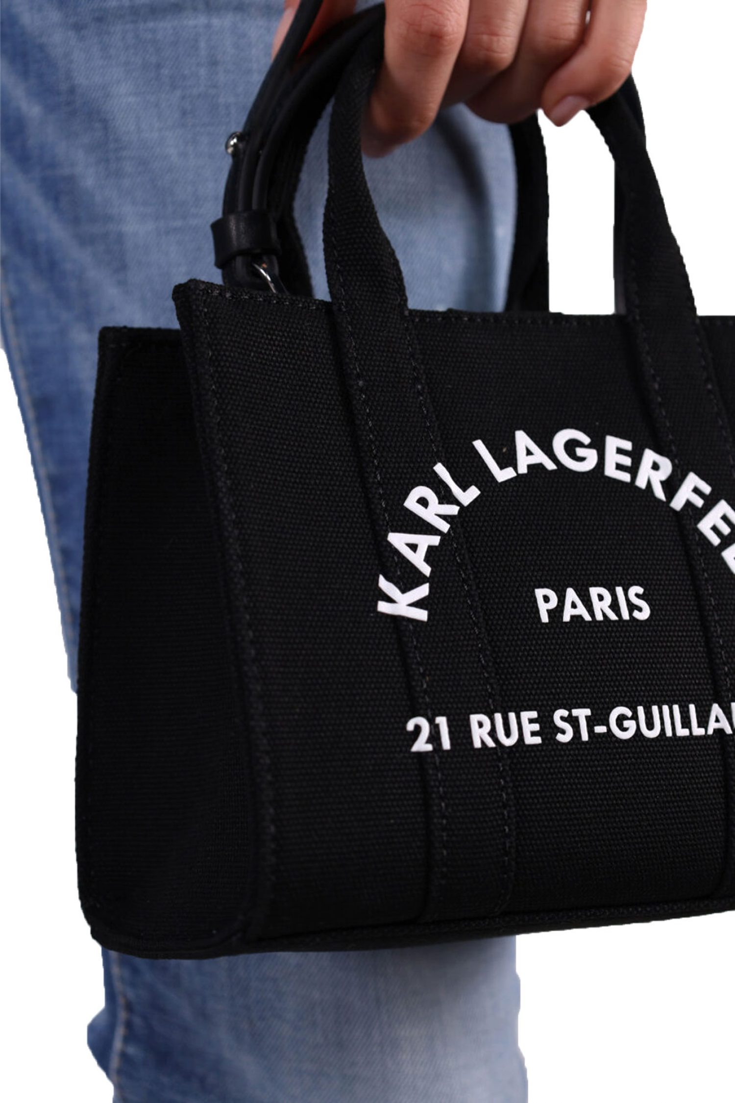 KARL LAGERFELD ΤΣΑΝΤΑ SQUARE MINI TOTE ΚΑΜΒΑΣ LOGO ΜΑΥΡΟ