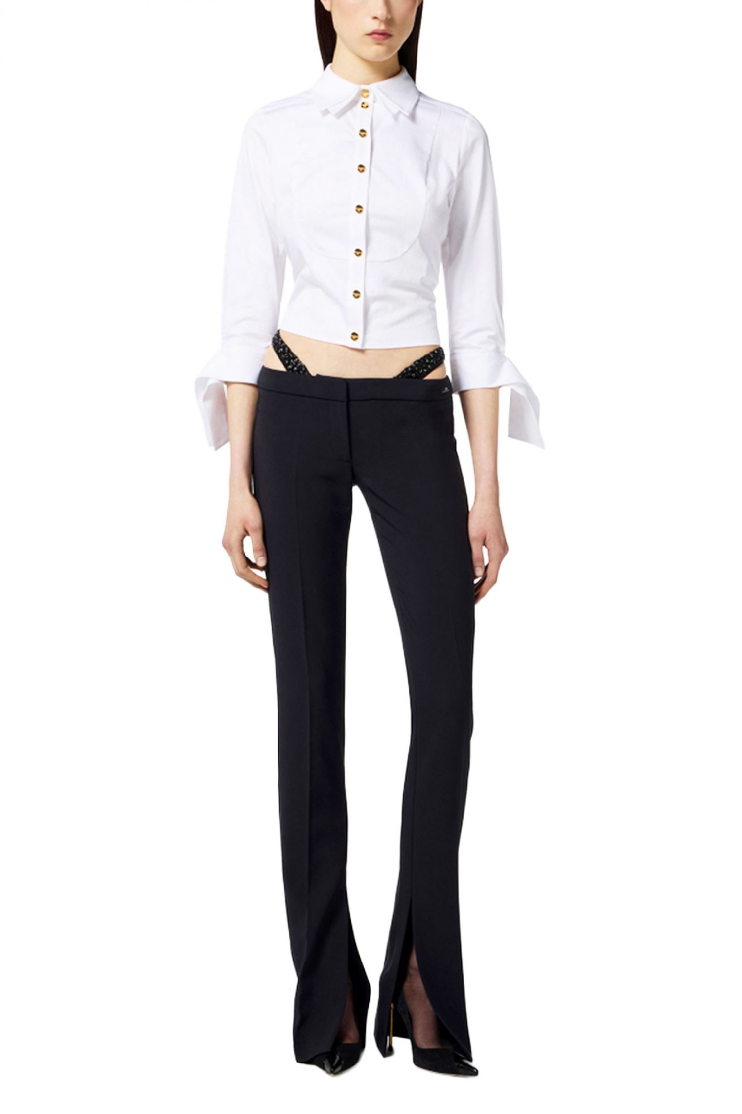 ELISABETTA FRANCHI ΠΟΥΚΑΜΙΣΟ SLIM FIT ΜΕ ΠΑΠΙΓΙΟΝ ΛΕΥΚΟ