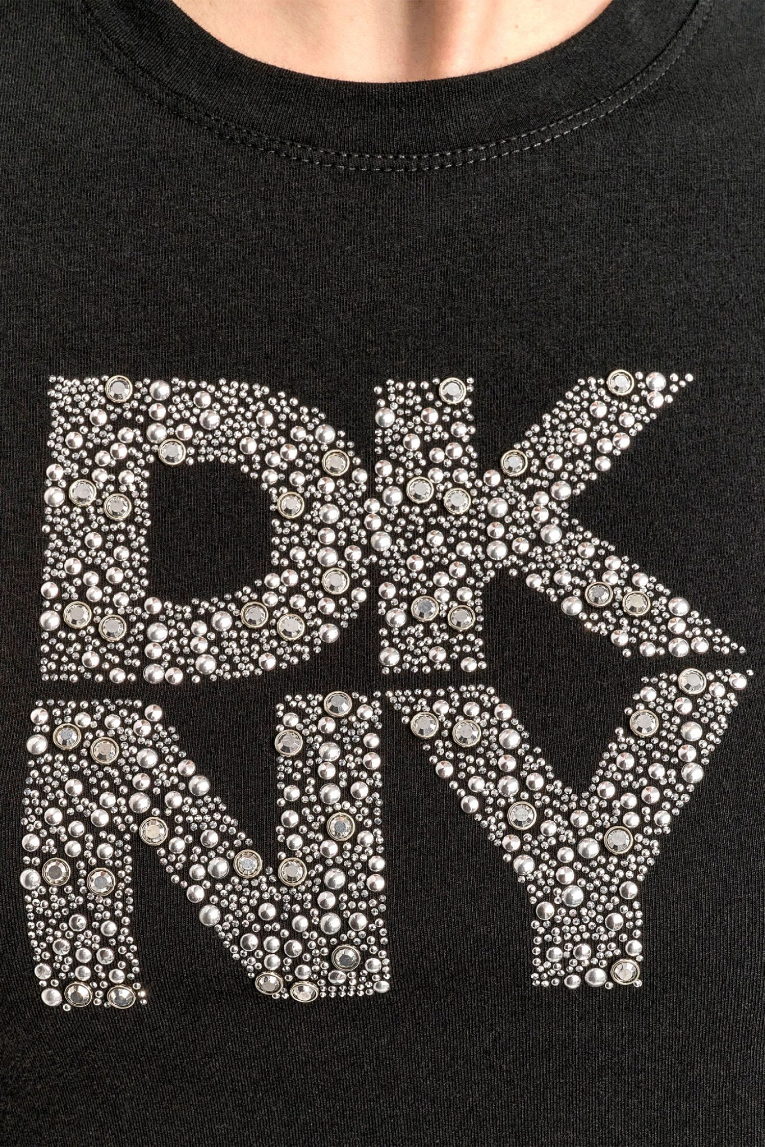DKNY T-SHIRT CREW NECK LOGO STRASS ΜΑΥΡΟ