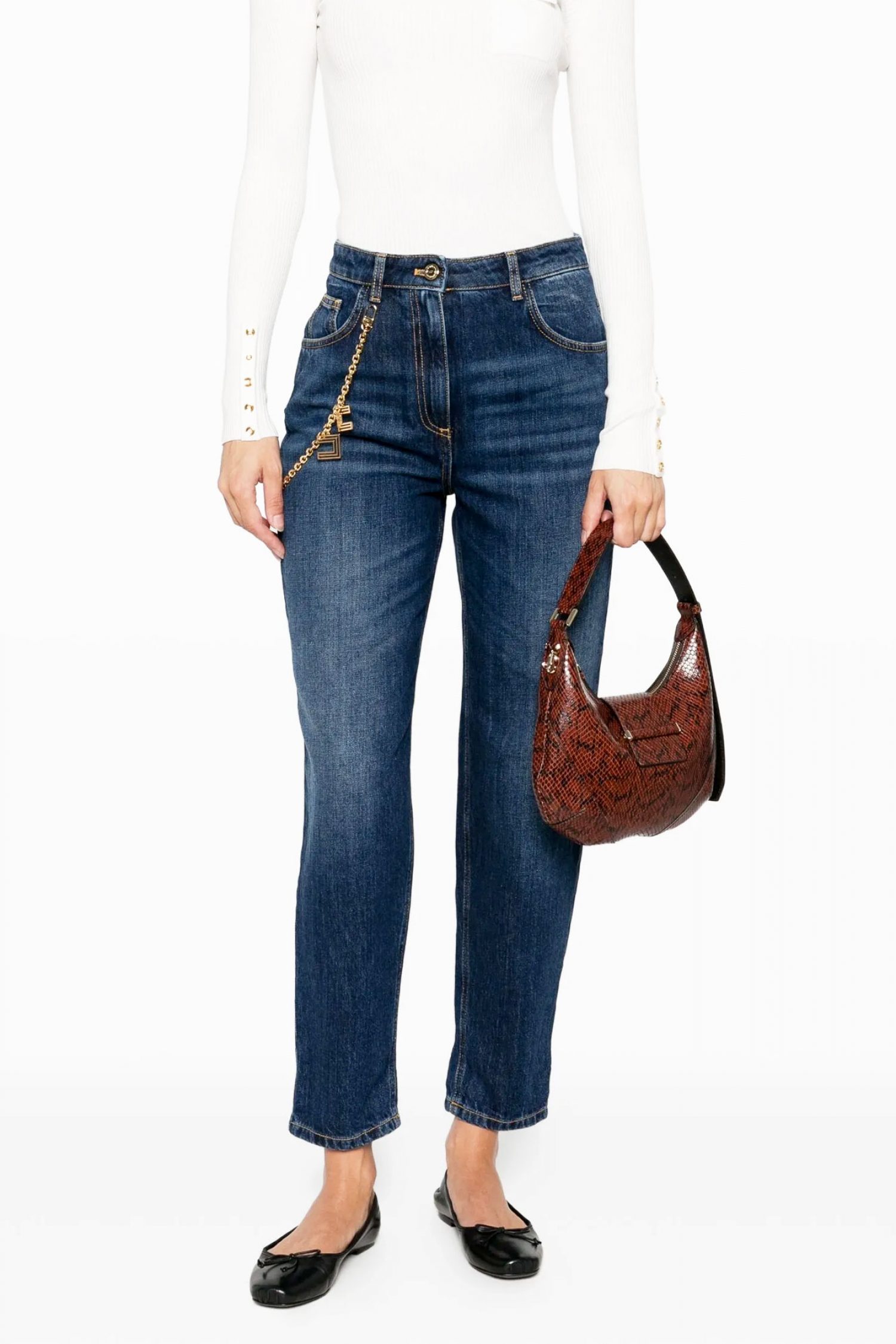 ELISABETTA FRANCHI ΠΑΝΤΕΛΟΝΙ JEANS ΑΠΟΣΠΩΜΕΝΗ ΑΛΥΣΙΔΑ ΜΠΛΕ