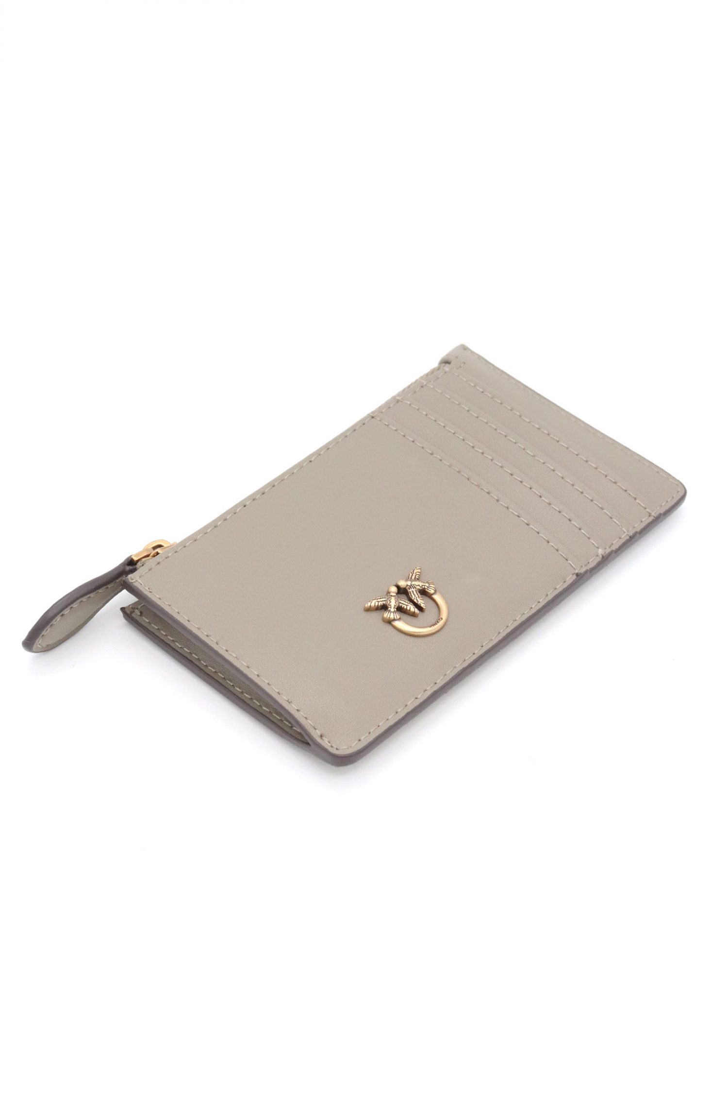 PINKO ΘΗΚΗ ΓΙΑ ΚΑΡΤΕΣ ΔΕΡΜΑ AIRONE CARDHOLDER SHEEP NAPPA CHEVRON ΓΚΡΙ-ANTIQUE GOLD φωτογραφία