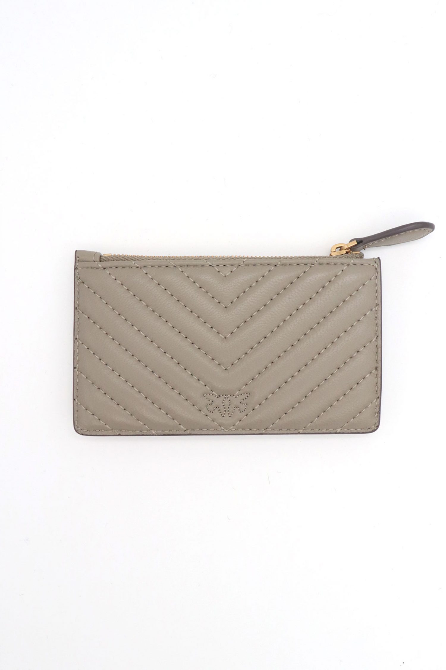 PINKO ΘΗΚΗ ΓΙΑ ΚΑΡΤΕΣ ΔΕΡΜΑ AIRONE CARDHOLDER SHEEP NAPPA CHEVRON ΓΚΡΙ-ANTIQUE GOLD φωτογραφία