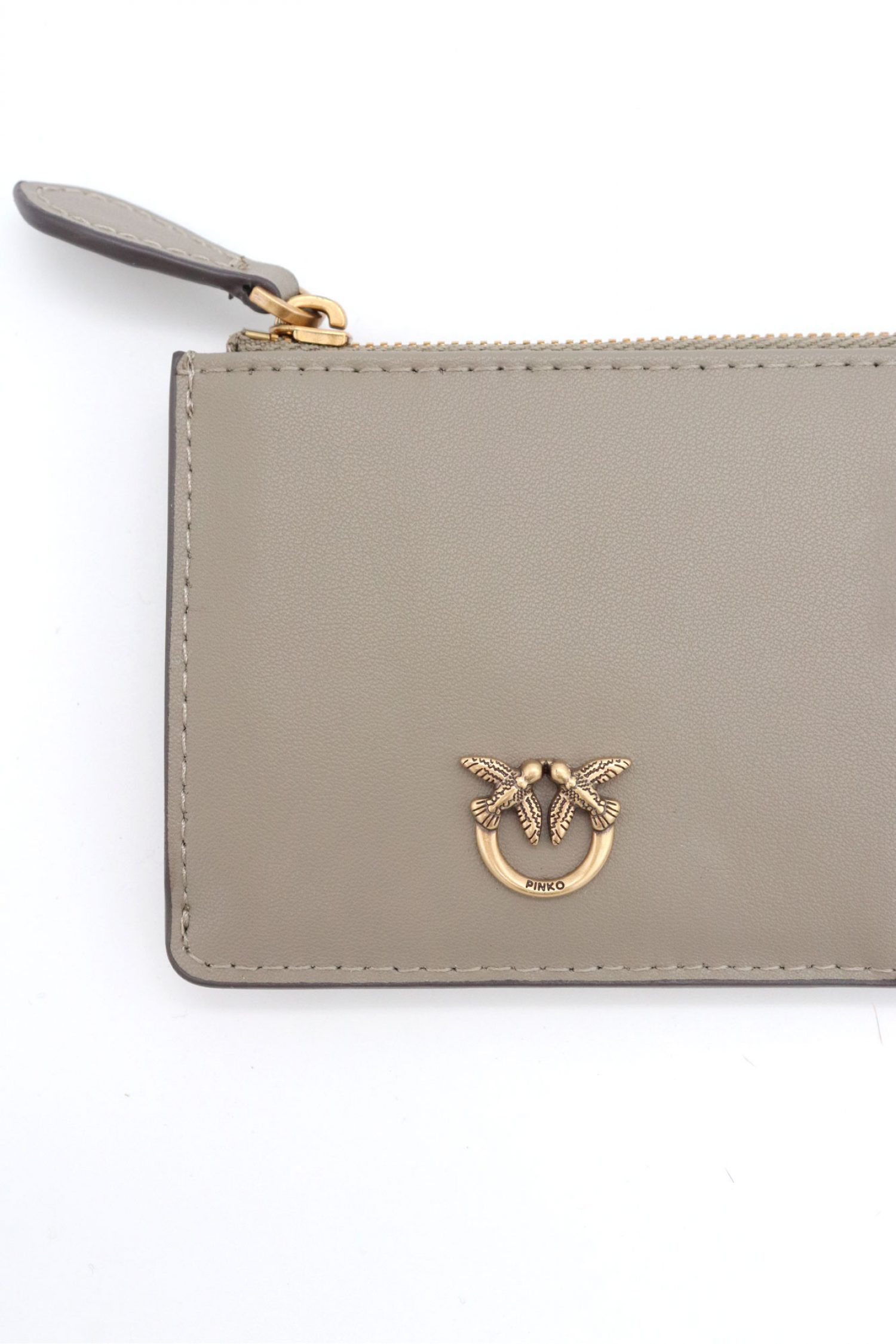 PINKO ΘΗΚΗ ΓΙΑ ΚΑΡΤΕΣ ΔΕΡΜΑ AIRONE CARDHOLDER SHEEP NAPPA CHEVRON ΓΚΡΙ-ANTIQUE GOLD φωτογραφία