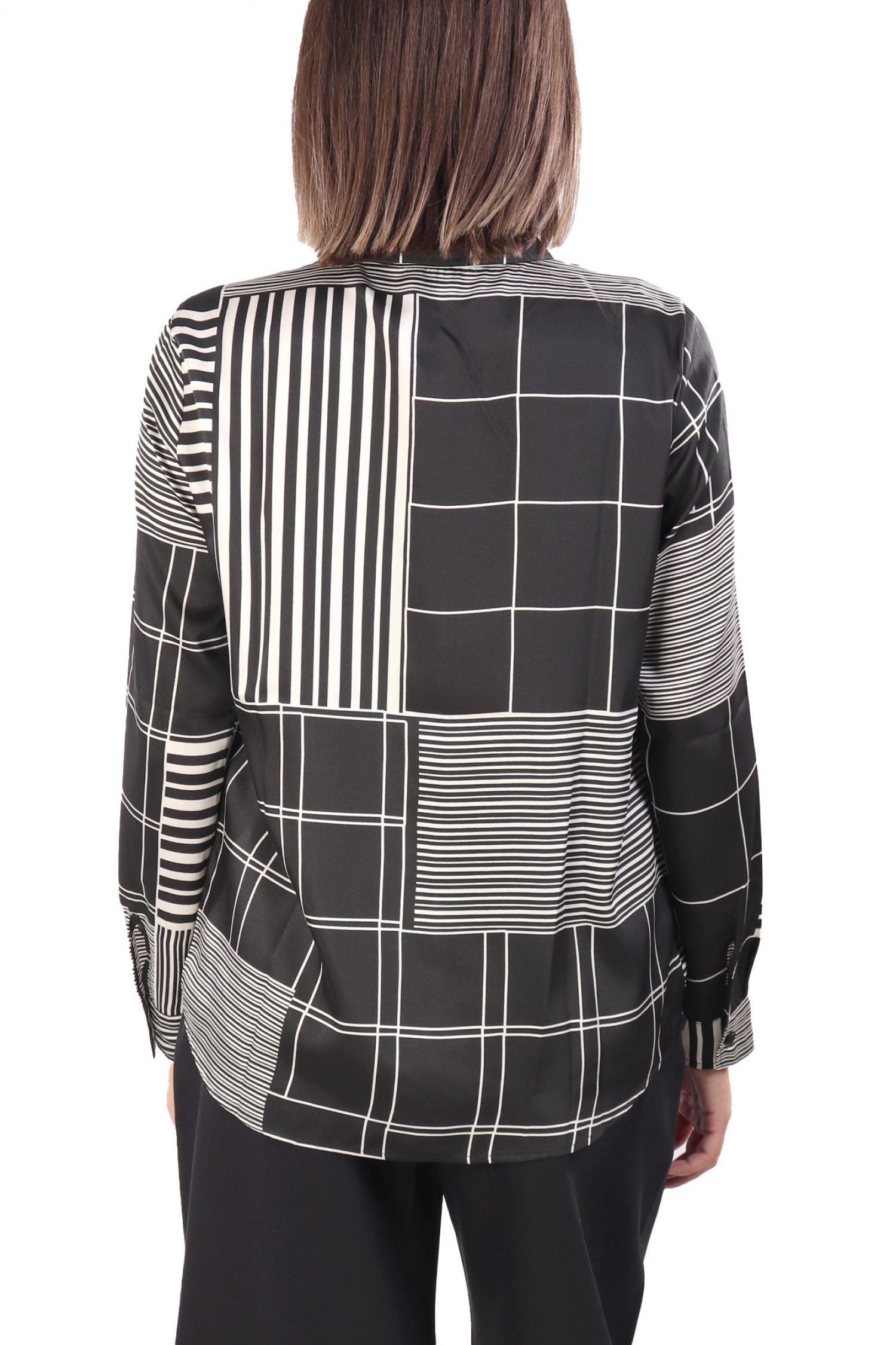 MARELLA EMME ΠΟΥΚΑΜΙΣΟ BIAGIO ΜΕ ΟΨΗ ΣΑΤΕΝ ΓΕΩΜΕΤΡΙΚΟ ΣΧΕΔΙΟ ΕΚΡΟΥ-ΜΑΥΡΟ