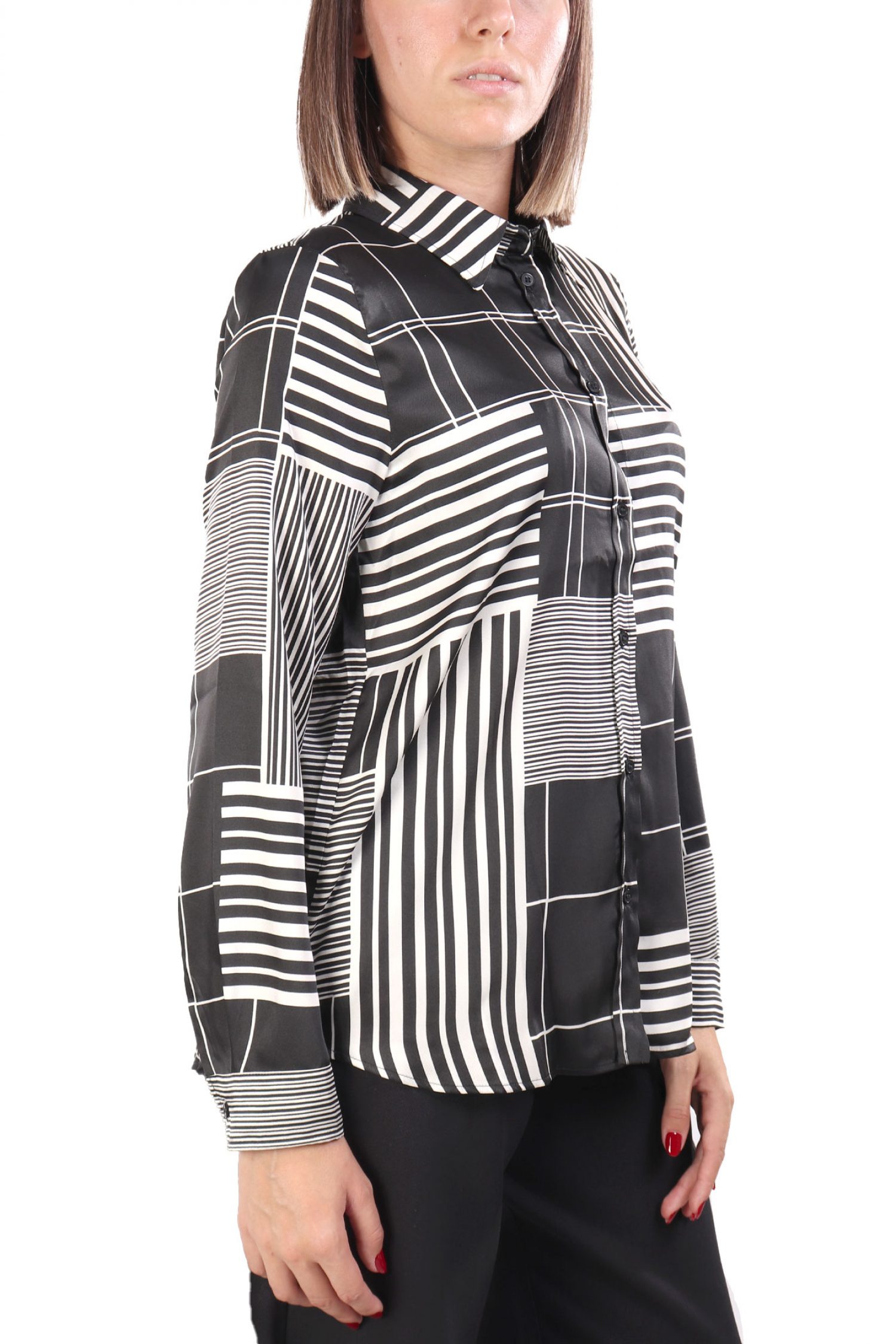 MARELLA EMME ΠΟΥΚΑΜΙΣΟ BIAGIO ΜΕ ΟΨΗ ΣΑΤΕΝ ΓΕΩΜΕΤΡΙΚΟ ΣΧΕΔΙΟ ΕΚΡΟΥ-ΜΑΥΡΟ