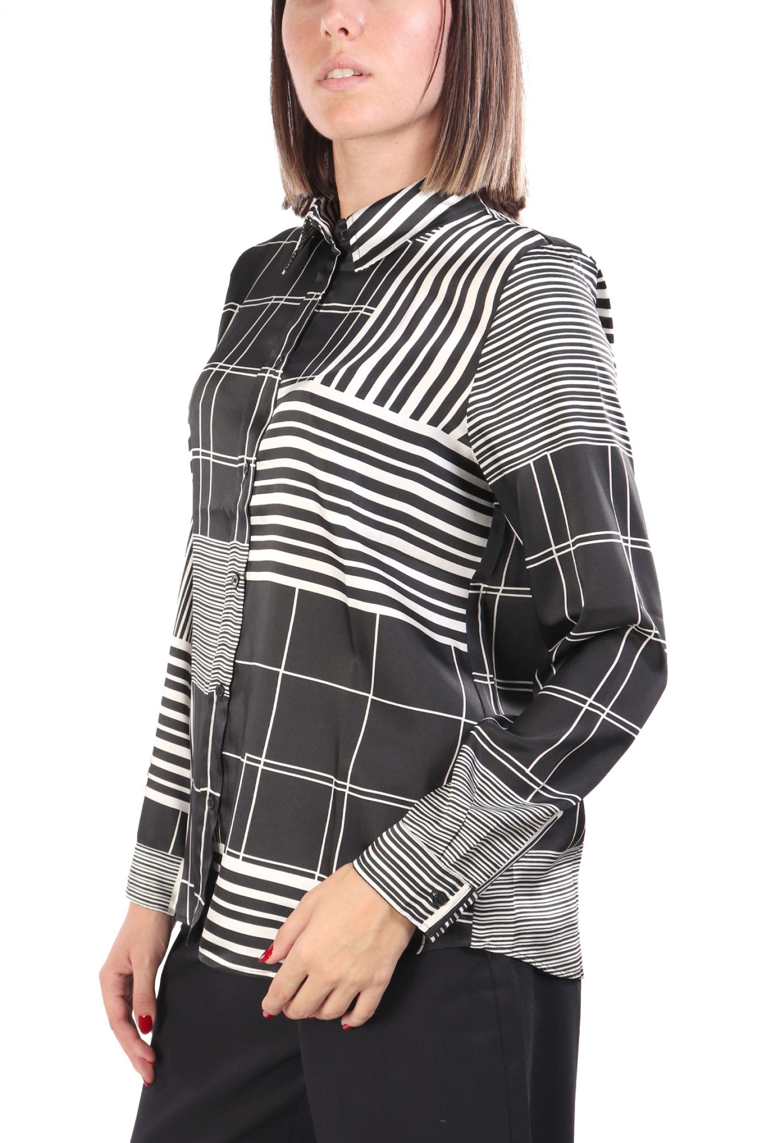 MARELLA EMME ΠΟΥΚΑΜΙΣΟ BIAGIO ΜΕ ΟΨΗ ΣΑΤΕΝ ΓΕΩΜΕΤΡΙΚΟ ΣΧΕΔΙΟ ΕΚΡΟΥ-ΜΑΥΡΟ