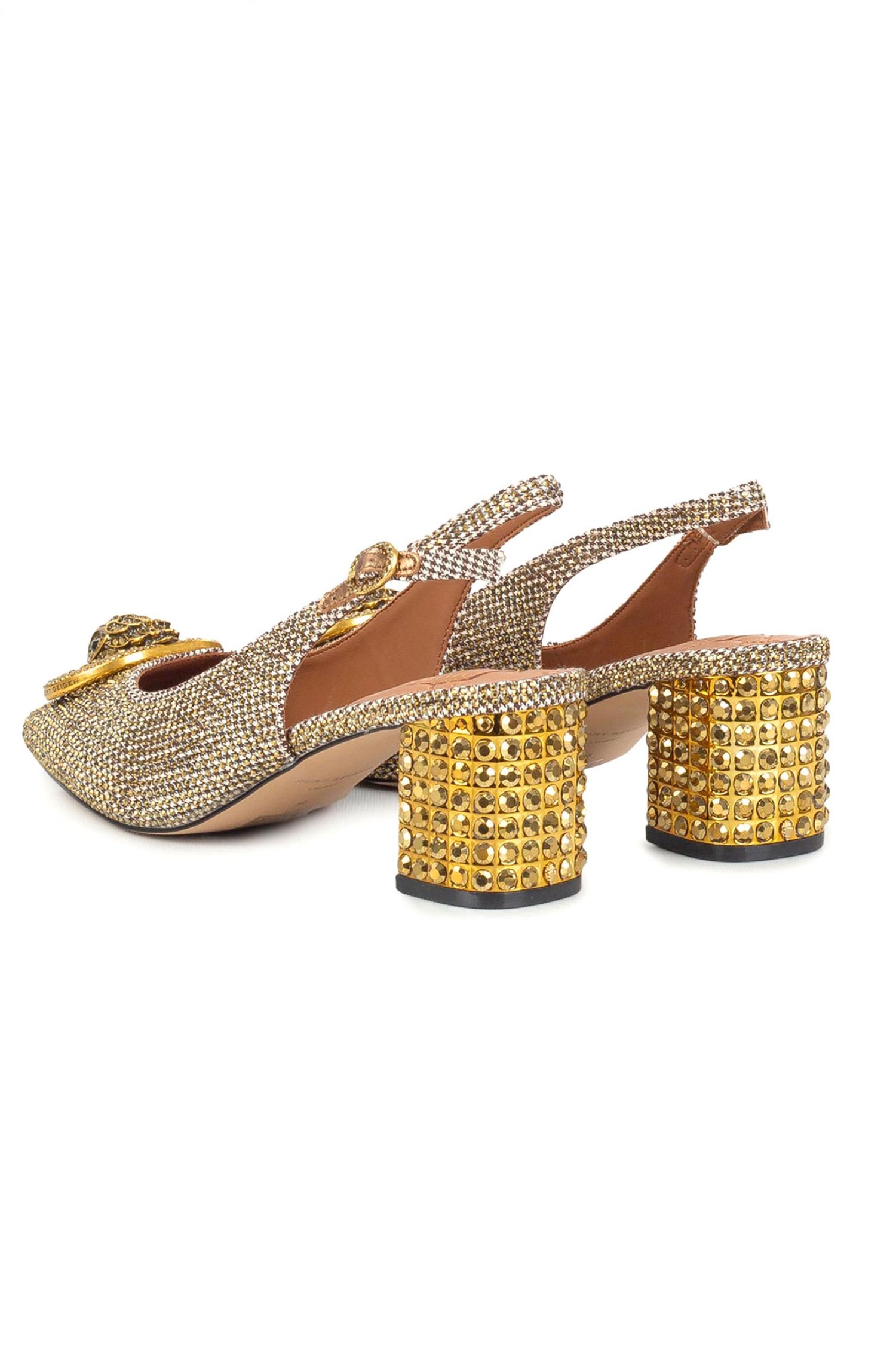 KURT GEIGER ΠΑΠΟΥΤΣΙΑ MULES CHELSEA BLOCK SLINGBACK METAΛΛΙΚΑ ΣΤΡΑΣ LOGO ΧΡΥΣΟ φωτογραφία