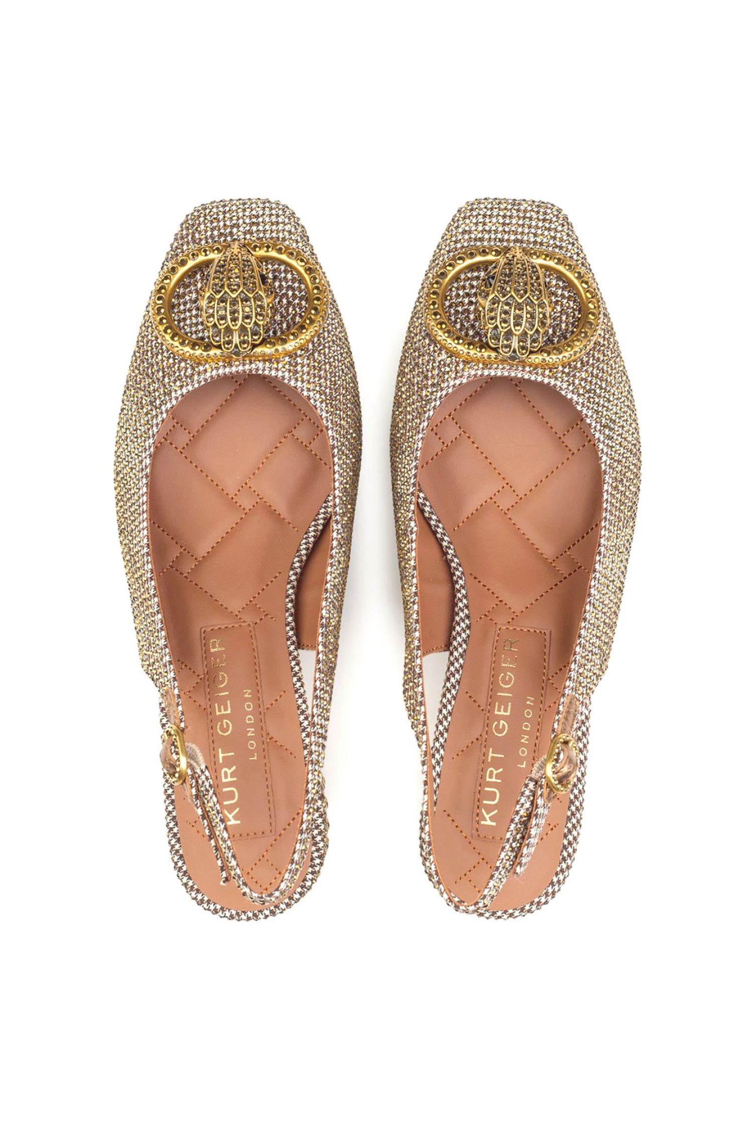 KURT GEIGER ΠΑΠΟΥΤΣΙΑ MULES CHELSEA BLOCK SLINGBACK METAΛΛΙΚΑ ΣΤΡΑΣ LOGO ΧΡΥΣΟ φωτογραφία