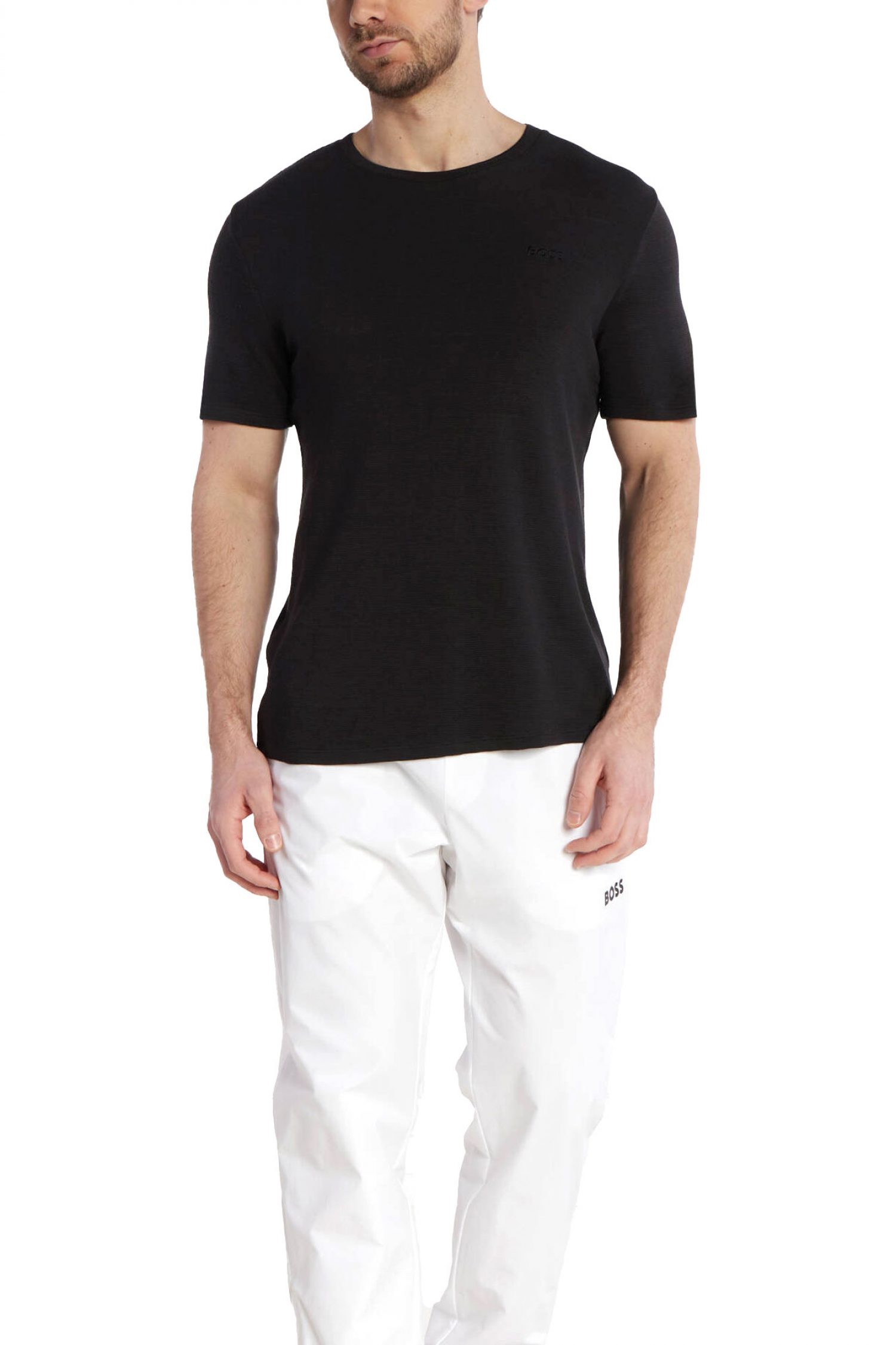 BOSS HOMEWEAR T-SHIRT RIB ΜΑΥΡΟ