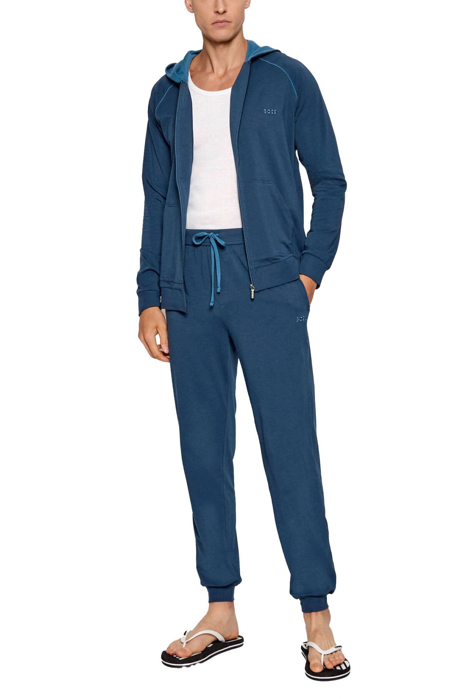 BOSS HOMEWEAR ΦΟΥΤΕΡ ZIPHOOD MIX&MATCH JACKET H ΡΑΦ ΜΠΛΕ