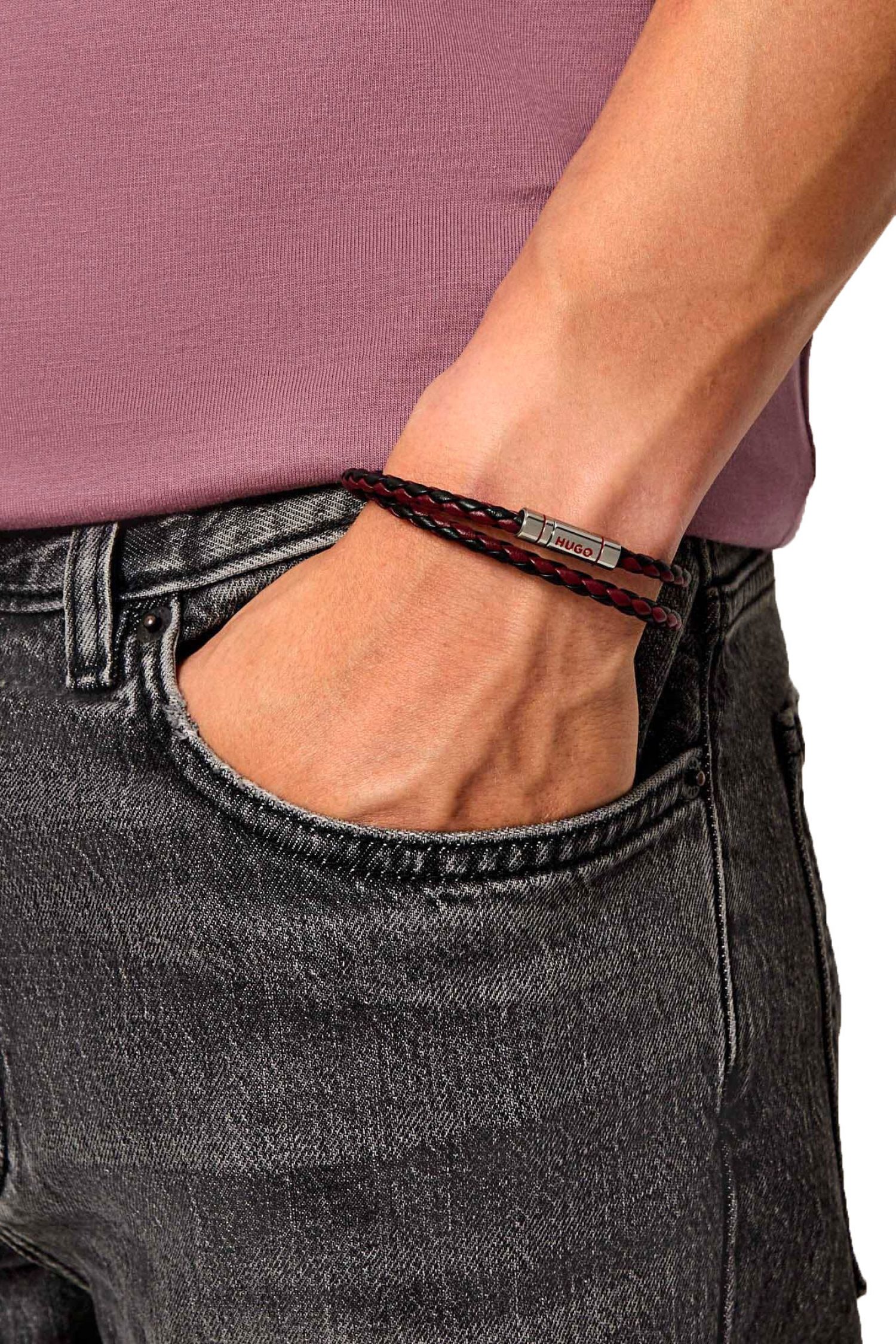 HUGO ΒΡΑΧΙΟΛΙ E-DOUBLEBRAID2-BRA ΜΑΥΡΟ-ΜΠΟΡΝΤΩ φωτογραφία