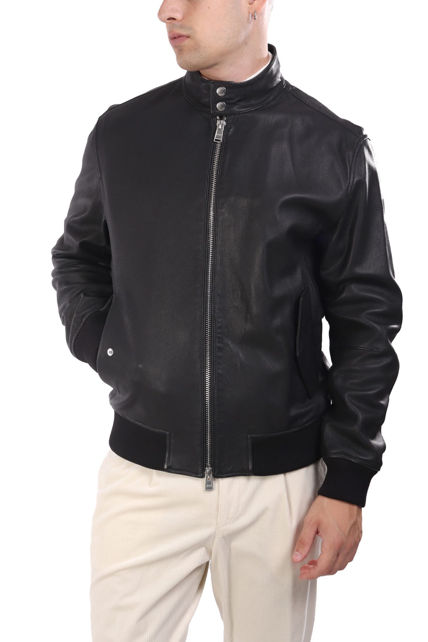 BOSS ΜΠΟΥΦΑΝ ΔΕΡΜΑ BOMBER H-MOINER ΜΑΥΡΟ φωτογραφία