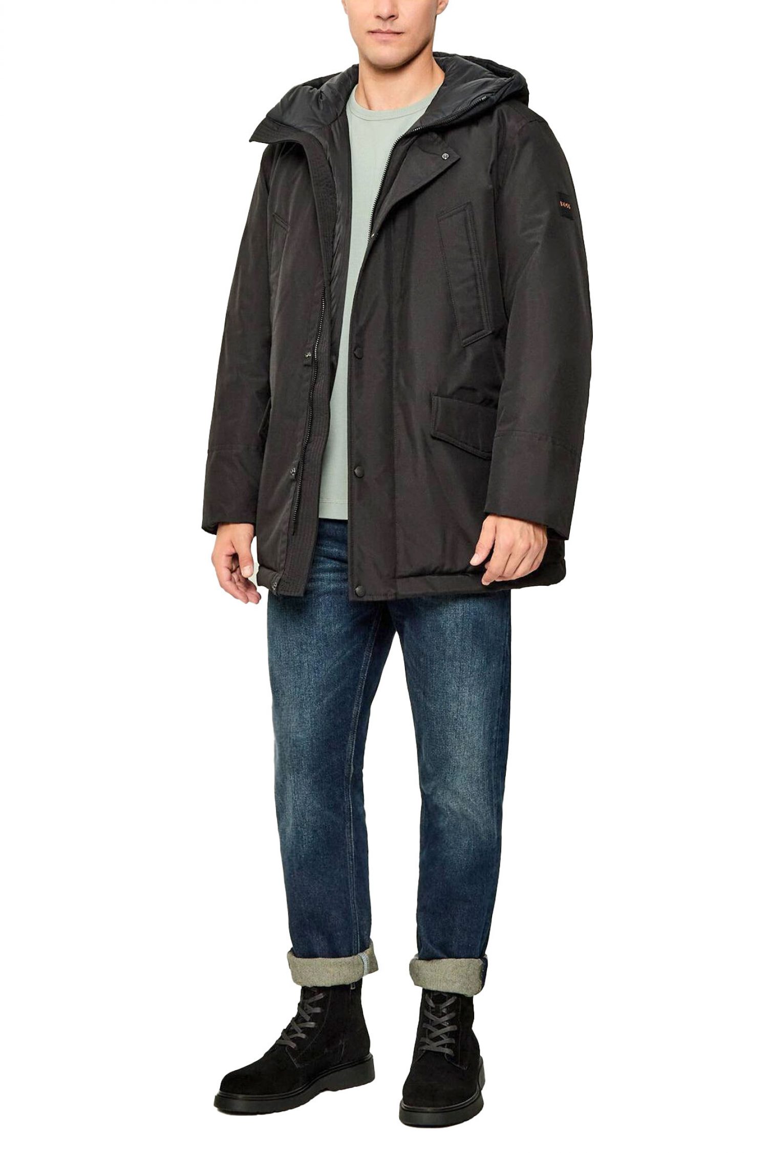 BOSS CASUAL ΜΠΟΥΦΑΝ JACKET ΚΟΥΚΟΥΛΑ OSIASS 1 ΜΑΥΡΟ