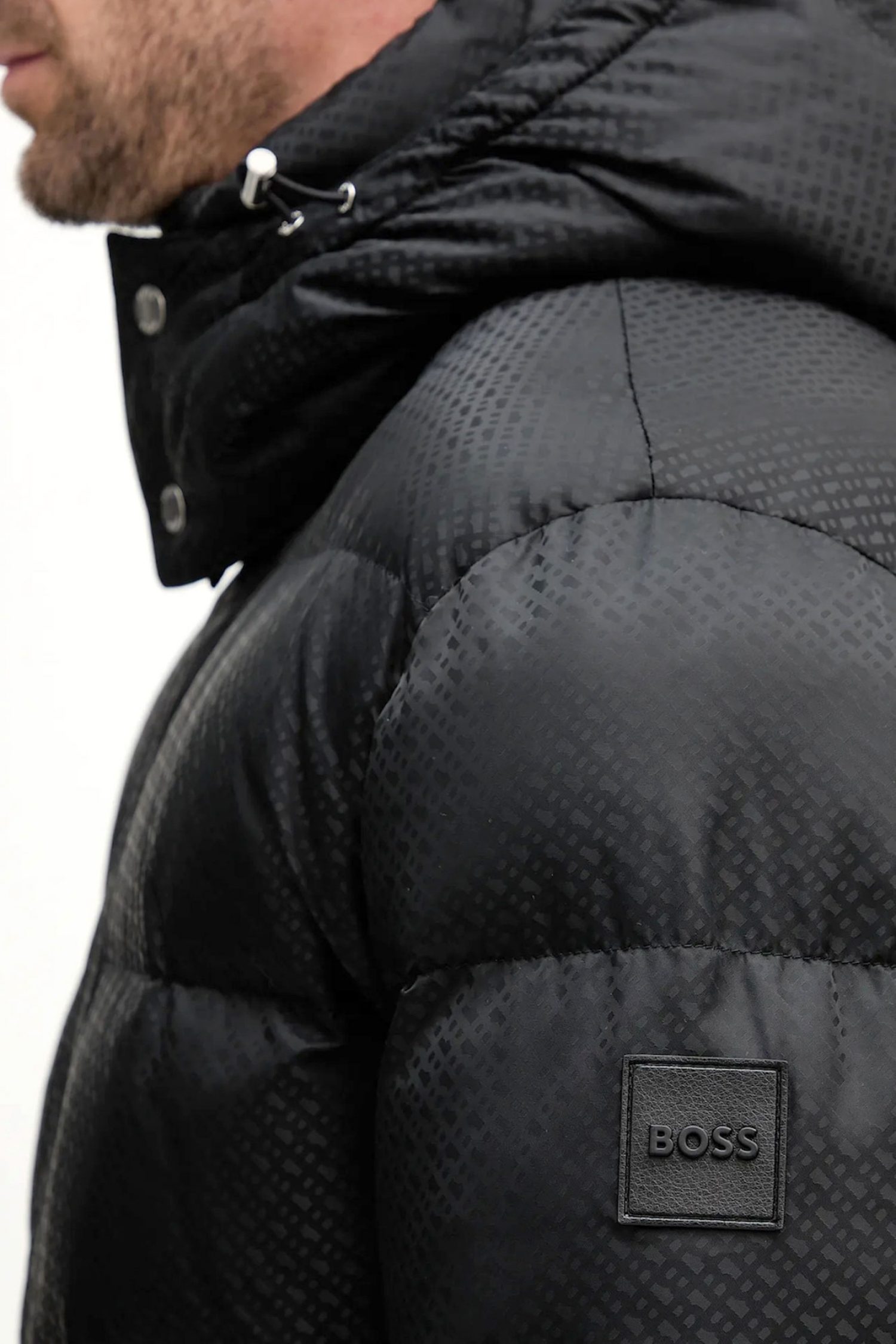 BOSS ΜΠΟΥΦΑΝ PUFFER ALL OVER LOGO ΑΠΟΣΠΩΜΕΝΗ KΟΥΚΟΥΛΑ H-COMBINIAN5 ΜΑΥΡΟ