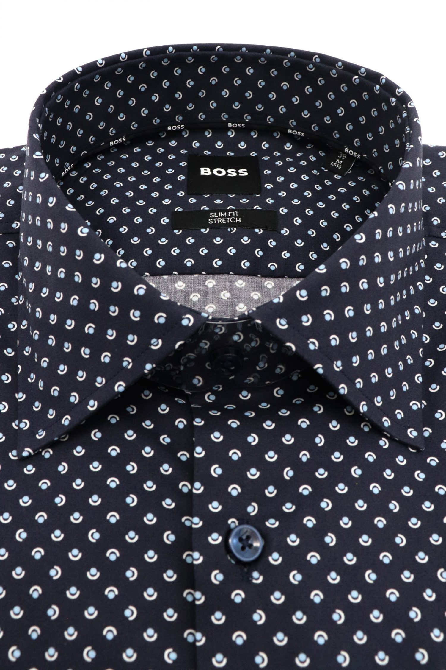 BOSS ΠΟΥΚΑΜΙΣΟ ΜΙΚΡΟΣΧΕΔΙΟ SLIM FIT STRETCH H-HANK-KENT-C1-214 ΜΠΛΕ