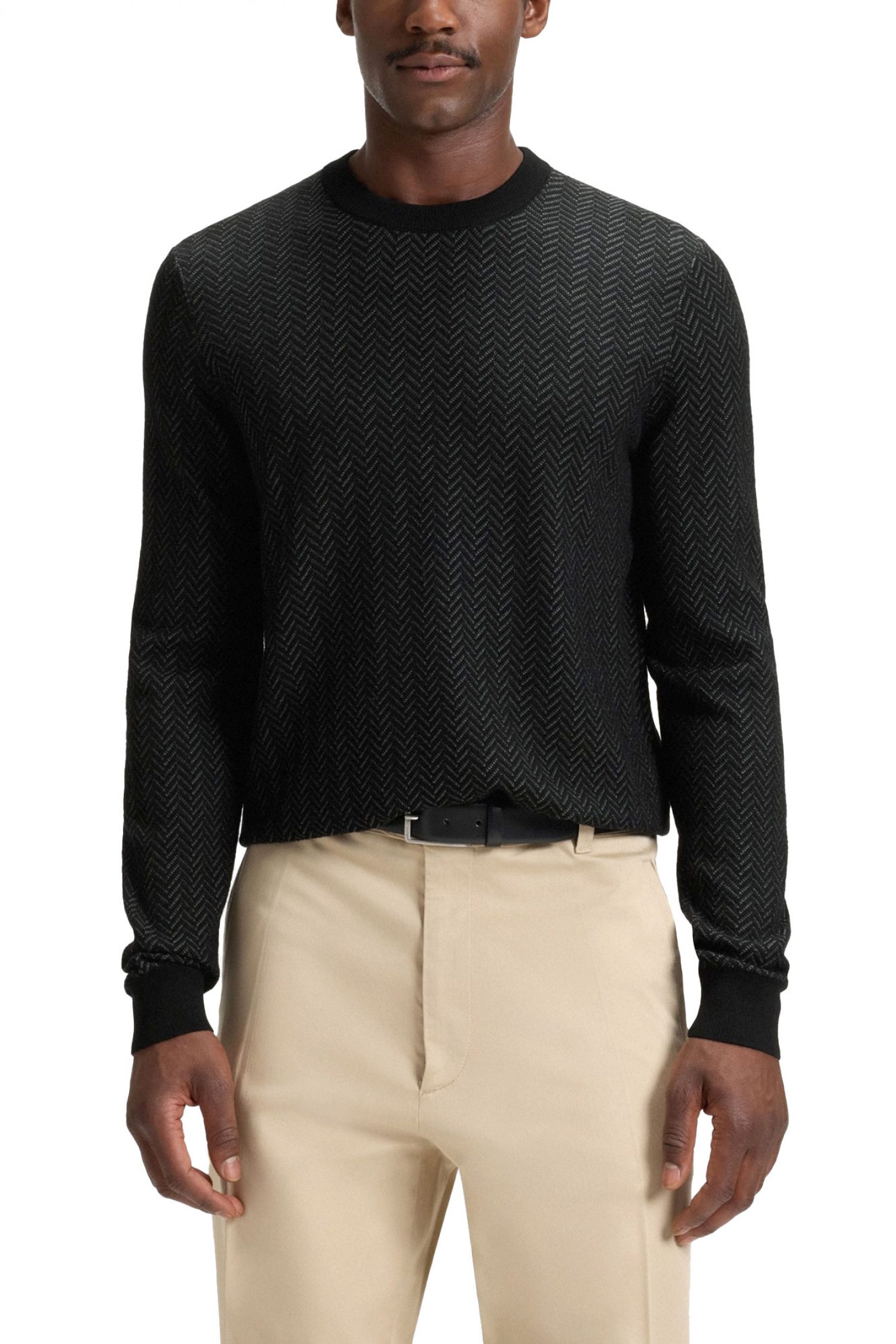 BOSS ΠΛΕΚΤΟ ROUNDNECK H-HABITO ΜΑΥΡΟ