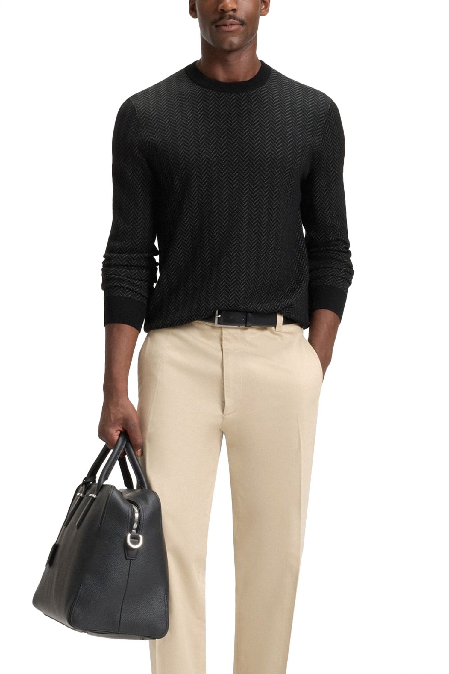 BOSS ΠΛΕΚΤΟ ROUNDNECK H-HABITO ΜΑΥΡΟ