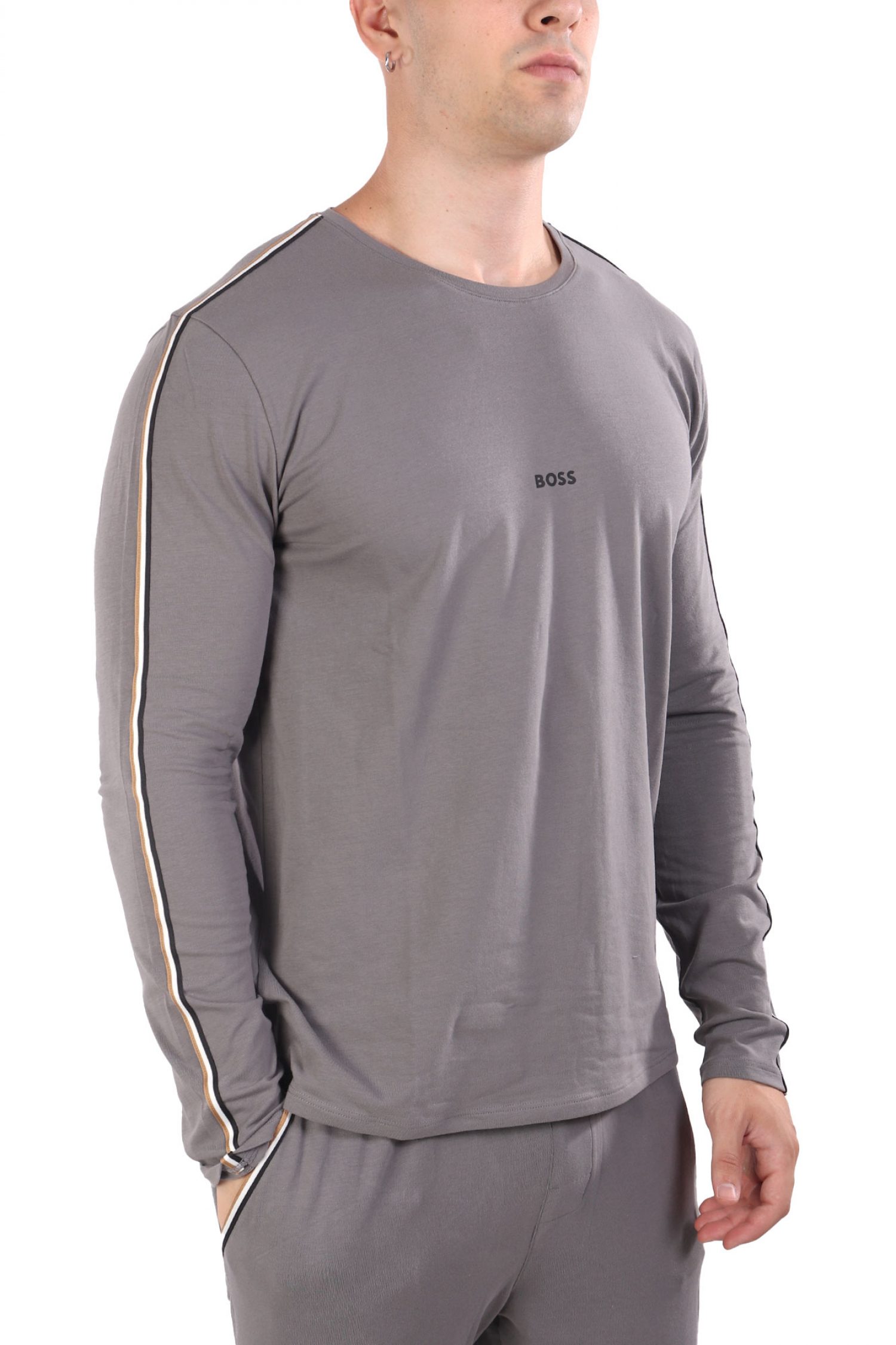 BOSS HOΜΕWEAR T-SHIRT UNIQUE LS_SHIRT ΓΚΡΙ