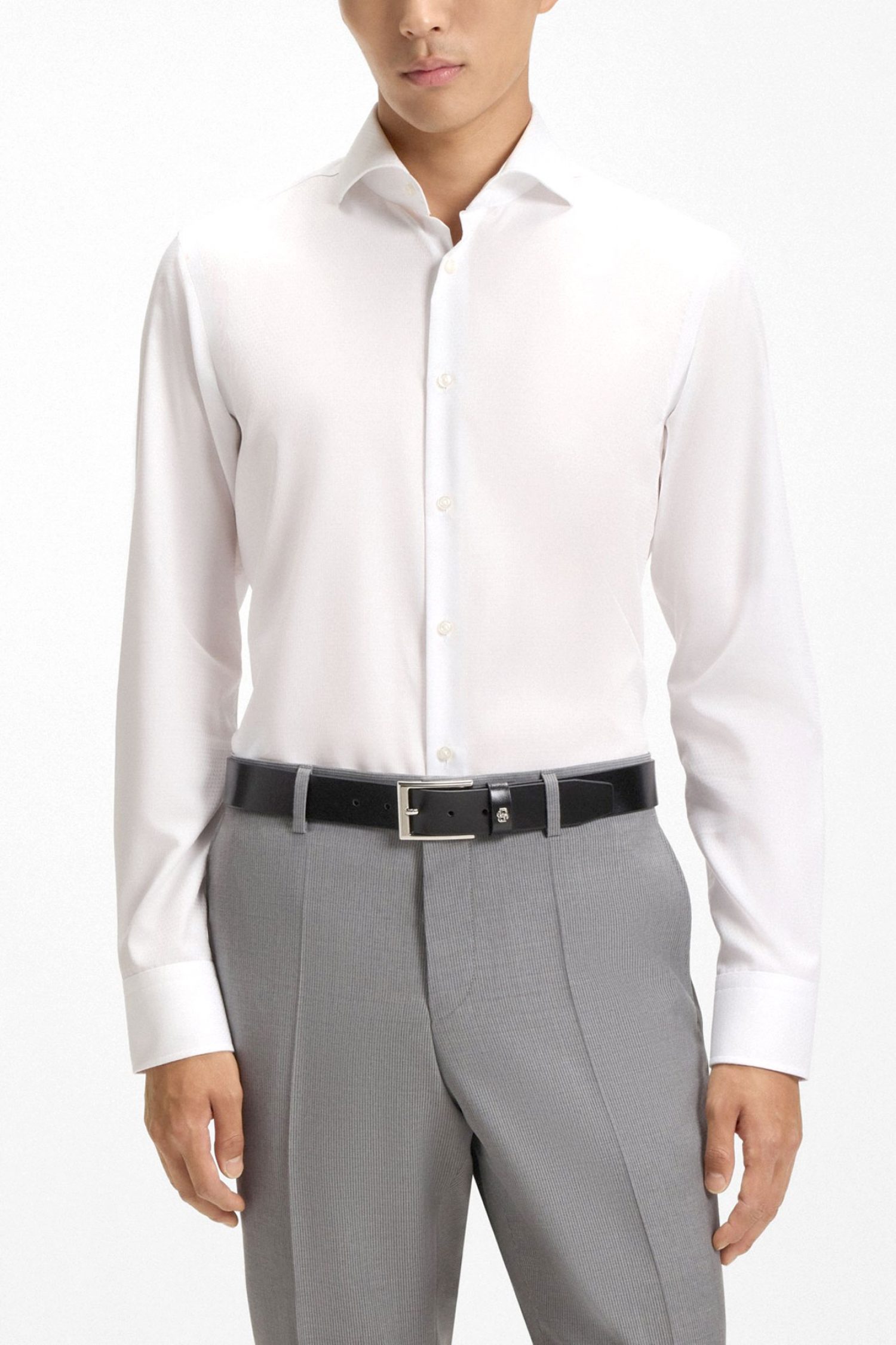 BOSS ONE ΠΟΥΚΑΜΙΣΟ ΜΙΚΡΟΣΧΕΔΙΟ SLIM FIT H-HANK-SPR-B1-C1-253 ΛΕΥΚΟ