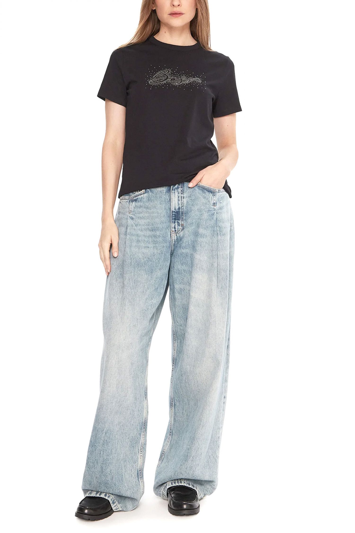 BOSS CASUAL T-SHIRT C_ELOGO_PRINT19 LOGO ΣΤΡΑΣ ΜΑΥΡΟ