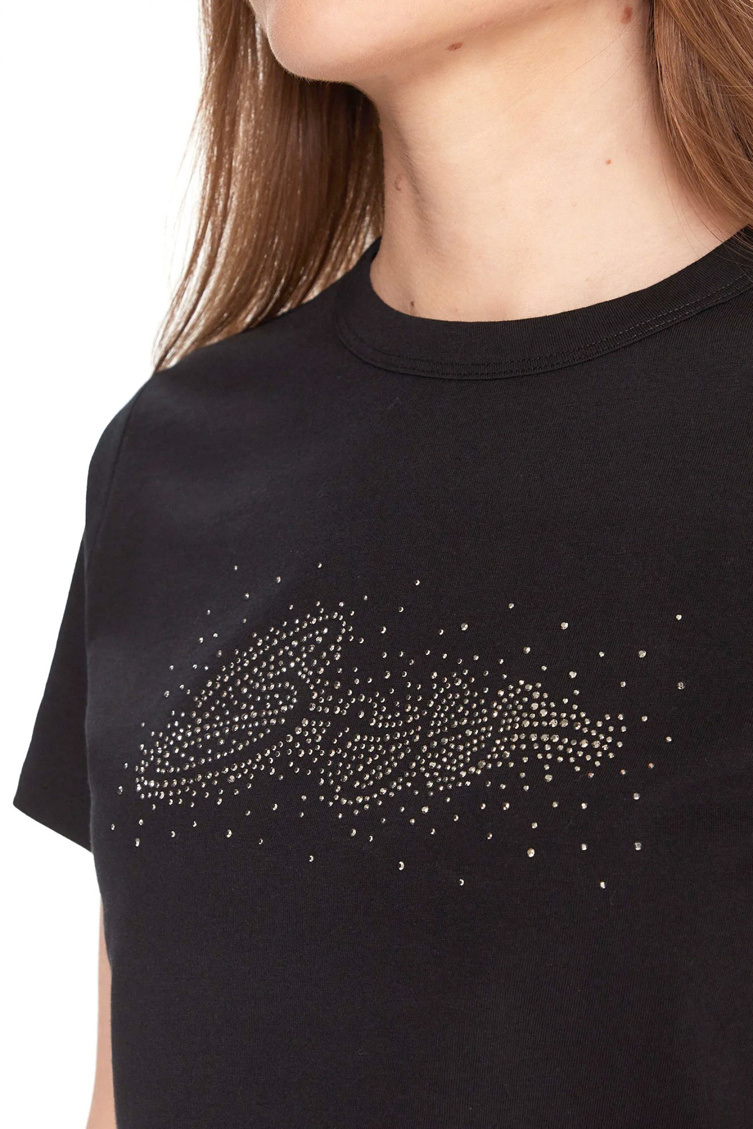 BOSS CASUAL T-SHIRT C_ELOGO_PRINT19 LOGO ΣΤΡΑΣ ΜΑΥΡΟ