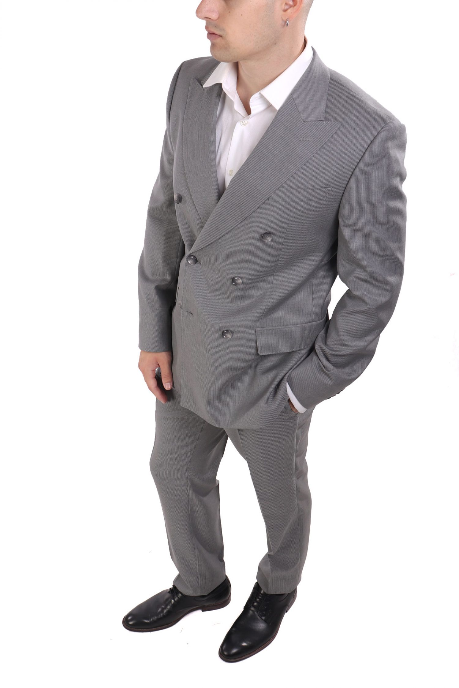 BOSS ΚΟΣΤΟΥΜΙ ΨΙΛΟΡΙΓΟ ΤΡΙΚΟΥΜΠΟ SUPER 100 H-HUGE-2PCS-DB-254 LANIFICIO TESSE BIELLA ΓΚΡΙ