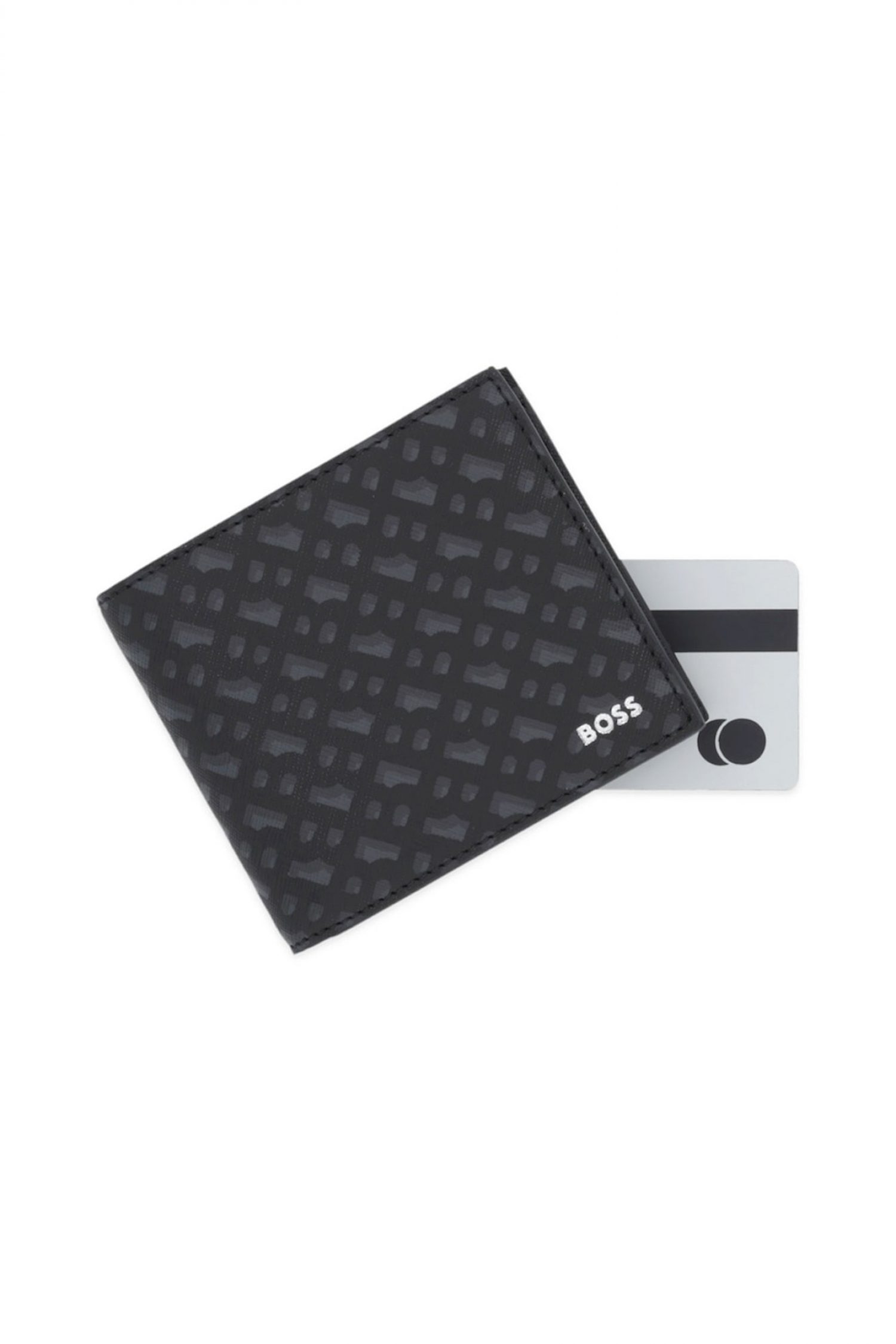 BOSS ΠΟΡΤΟΦΟΛΙ ZAIR MN 4CC COIN ALL OVER LOGO ΜΑΥΡΟ-ΓΚΡΙ φωτογραφία
