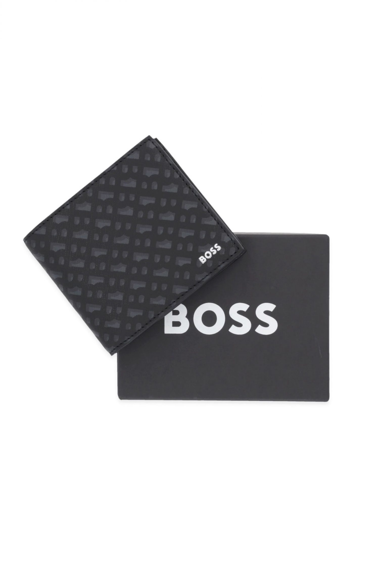 BOSS ΠΟΡΤΟΦΟΛΙ ZAIR MN 4CC COIN ALL OVER LOGO ΜΑΥΡΟ-ΓΚΡΙ φωτογραφία