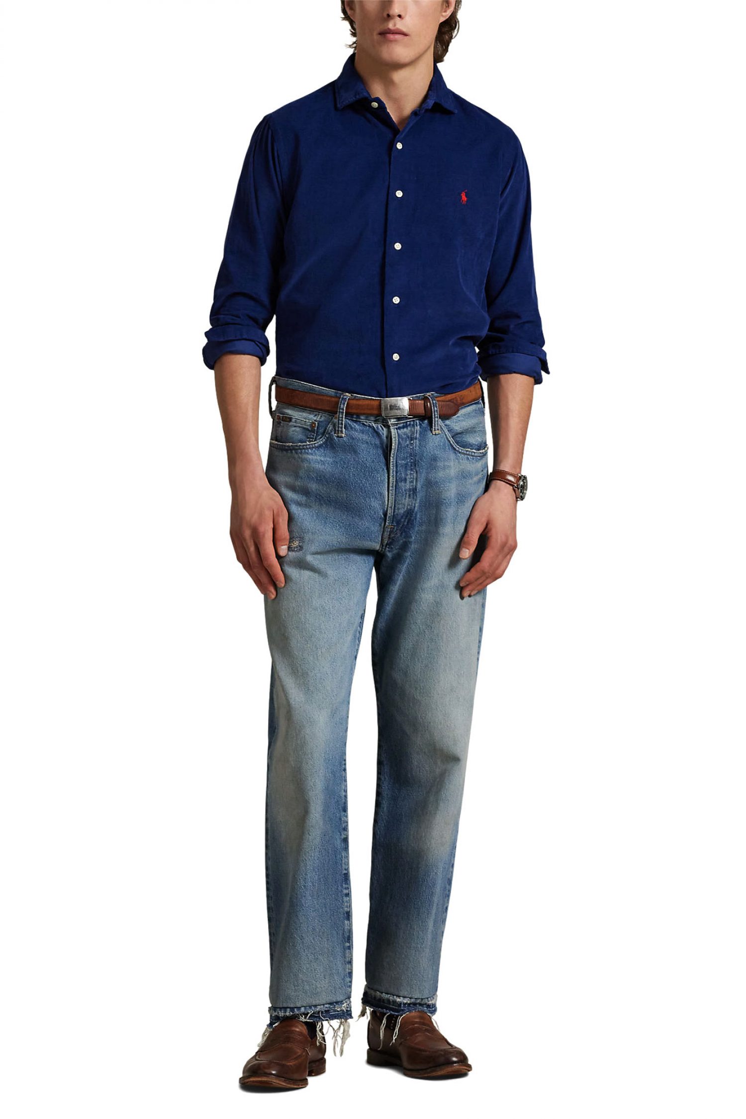 RALPH LAUREN ΠΟΥΚΑΜΙΣΟ ΚΟΤΛΕ CUSTOM FIT LOGO ΜΠΛΕ