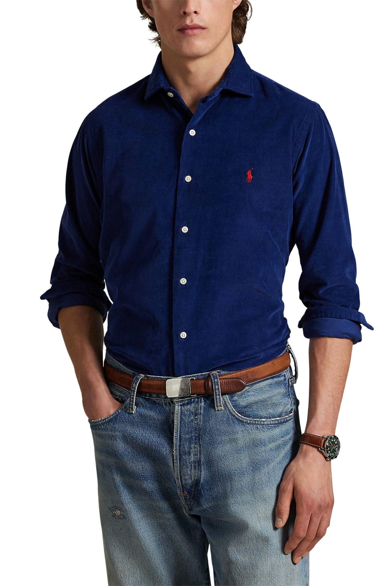 RALPH LAUREN ΠΟΥΚΑΜΙΣΟ ΚΟΤΛΕ CUSTOM FIT LOGO ΜΠΛΕ