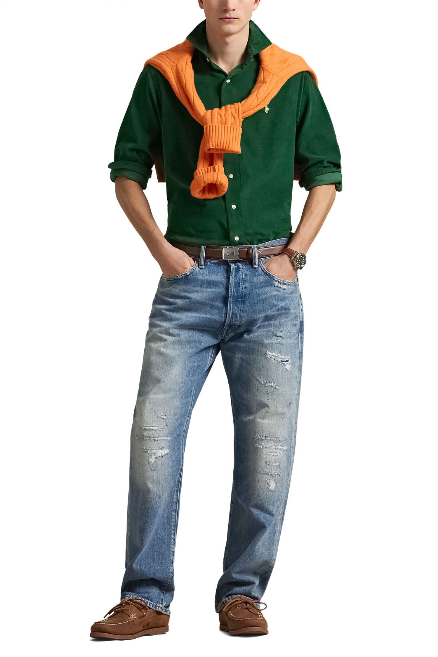 RALPH LAUREN ΠΟΥΚΑΜΙΣΟ ΚΟΤΛΕ CUSTOM FIT LOGO ΠΡΑΣΙΝΟ