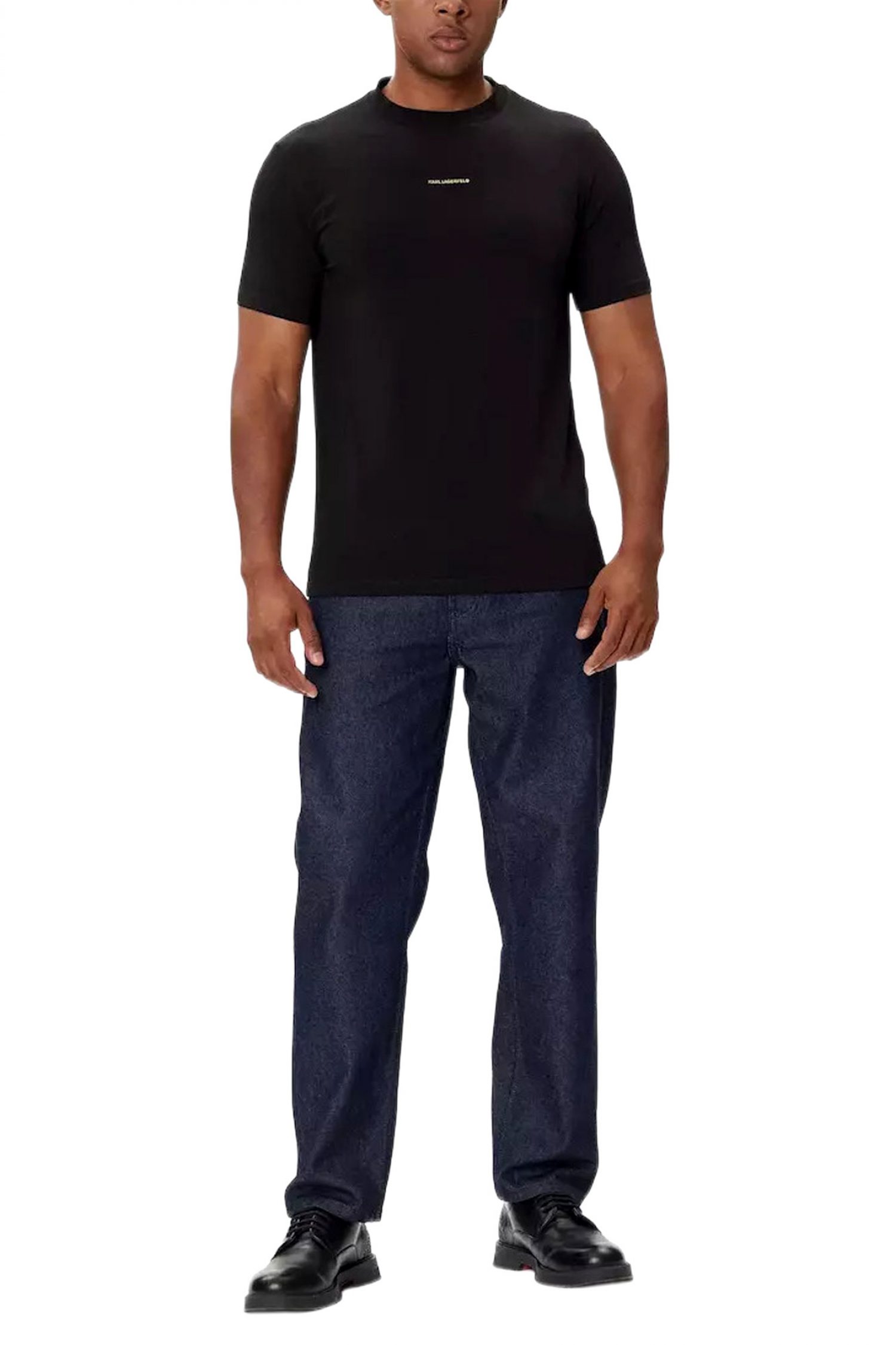 KARL LAGERFELD T-SHIRT CREW NECK GOLD LOGO ΜΑΥΡΟ