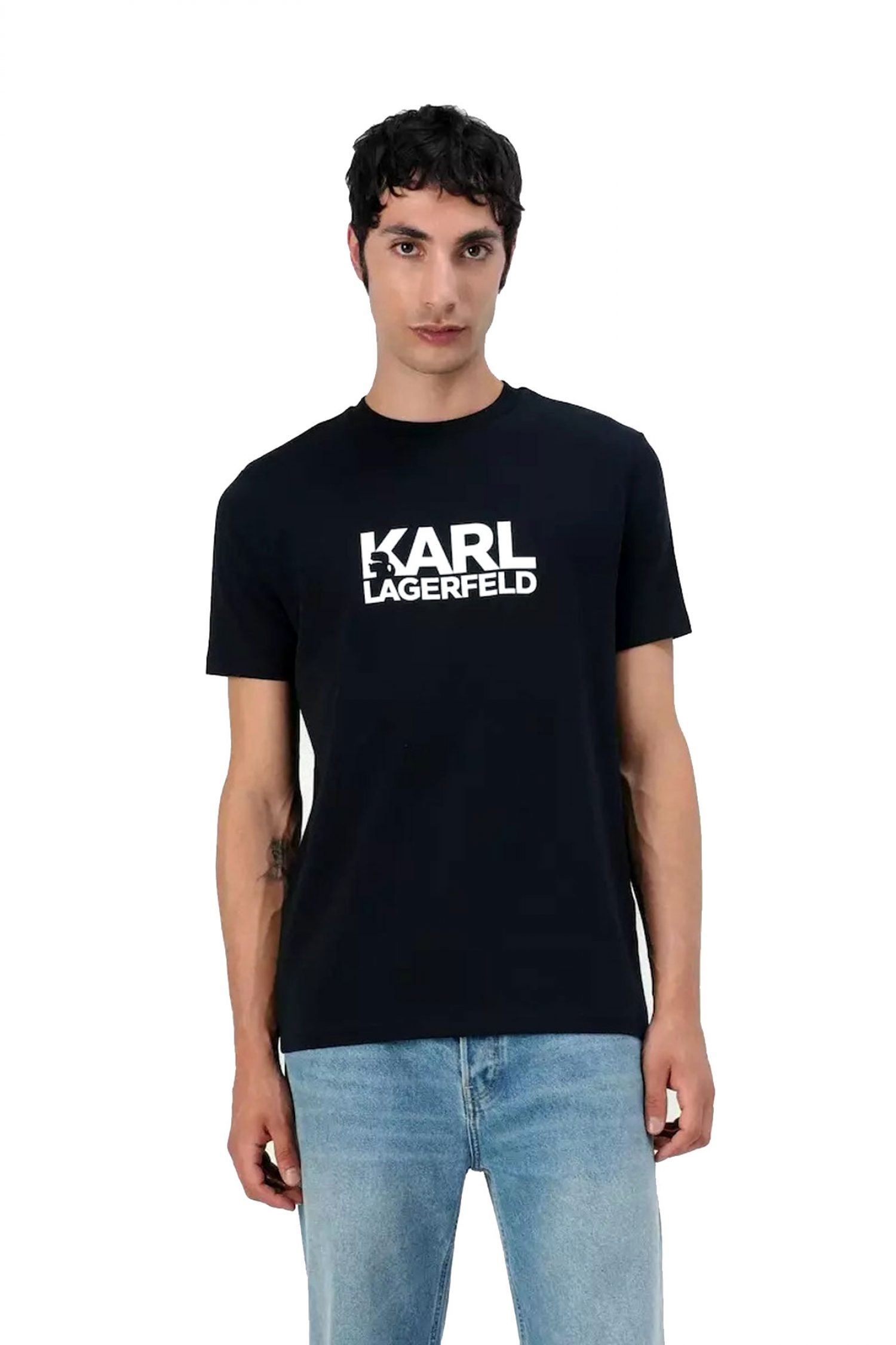 KARL LAGERFELD T-SHIRT CREW NECK LOGO ΜΠΛΕ