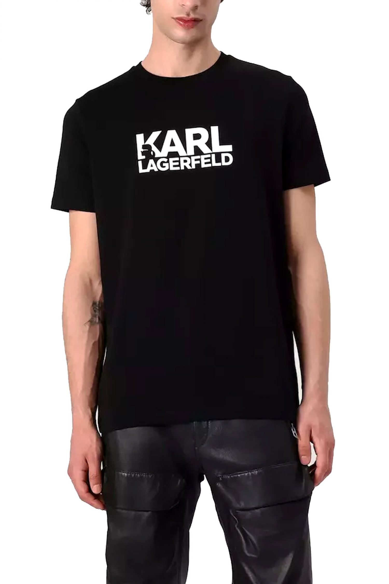 KARL LAGERFELD T-SHIRT CREW NECK LOGO ΜΑΥΡΟ